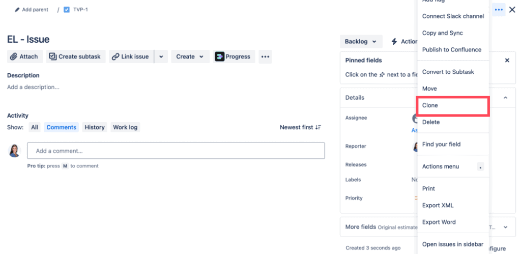 Clone menu Jira Clone menu Jira