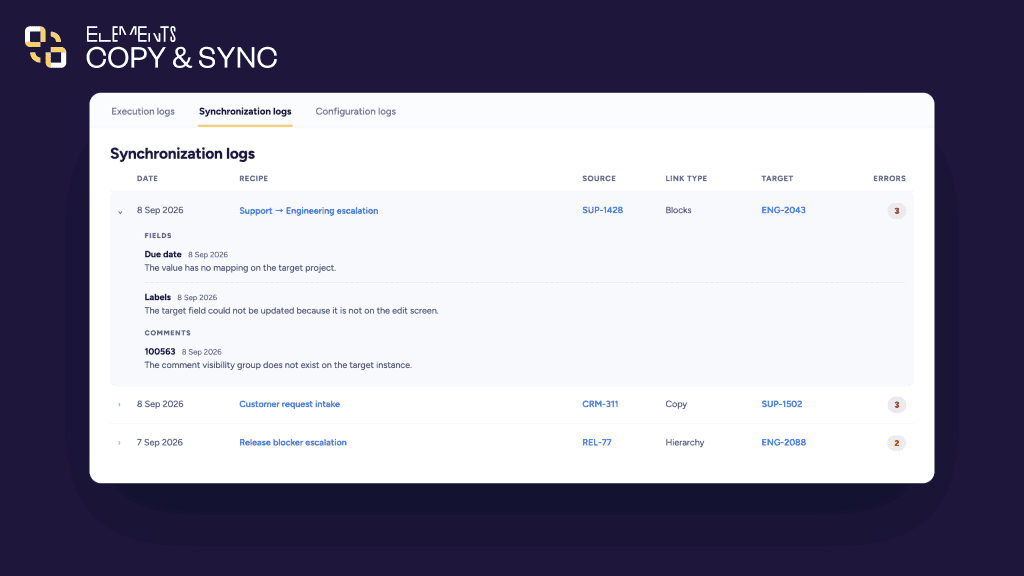 Synchronization logs
