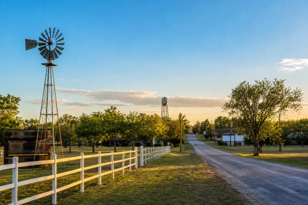 Open countryside with residential properties in Justin, Texas