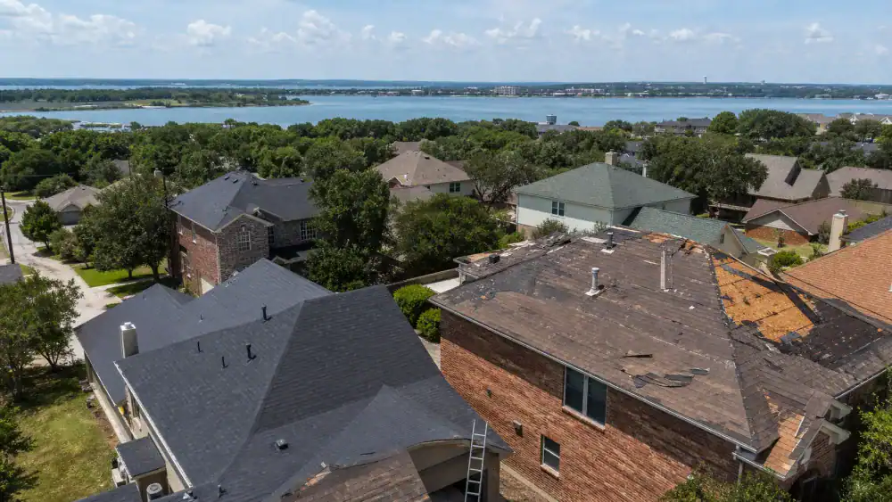 Residential neighborhood with mature trees in Lewisville, Texas