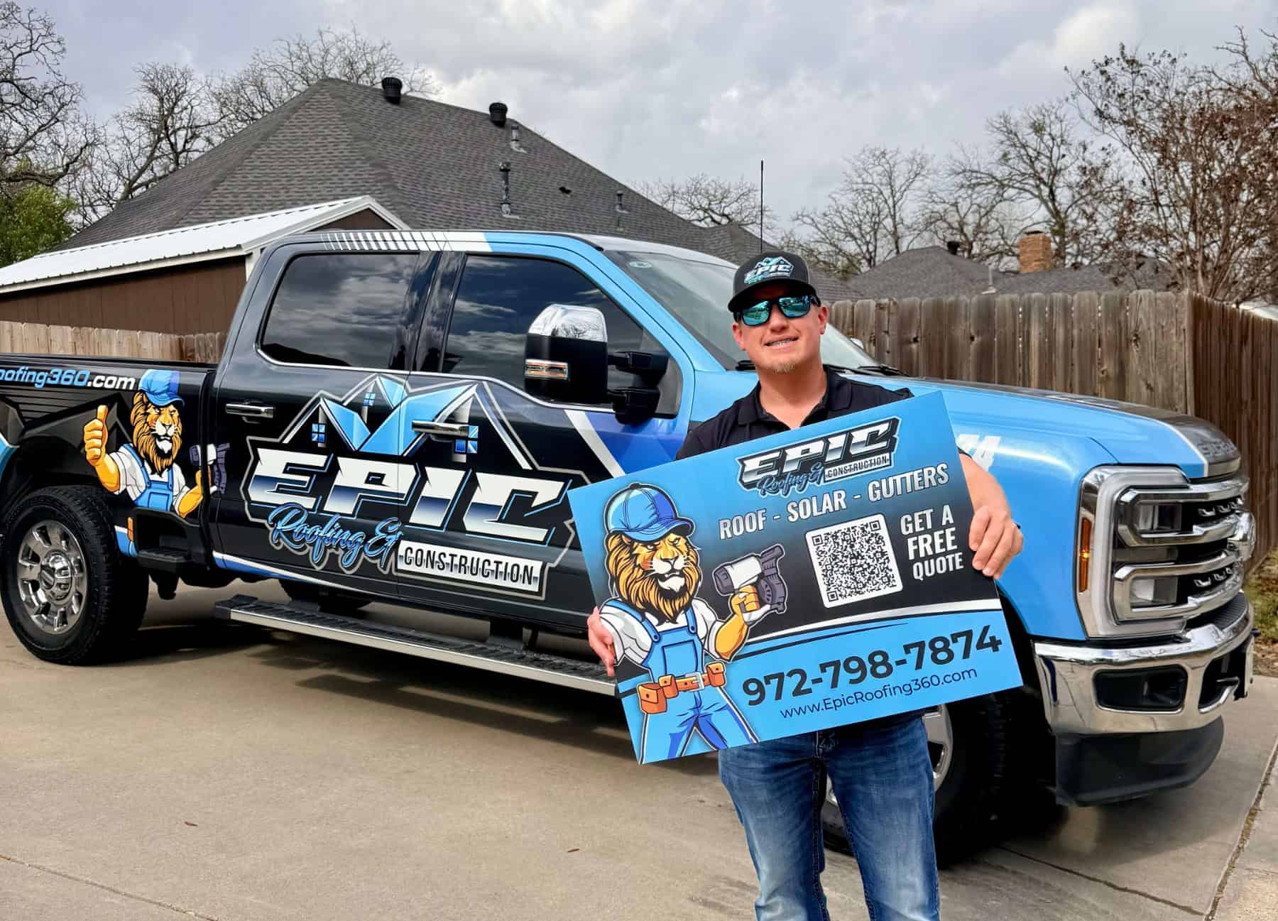 owner with a sign