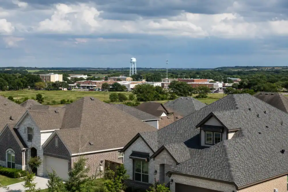 Aerial view of residential neighborhood in Roanoke, Texas