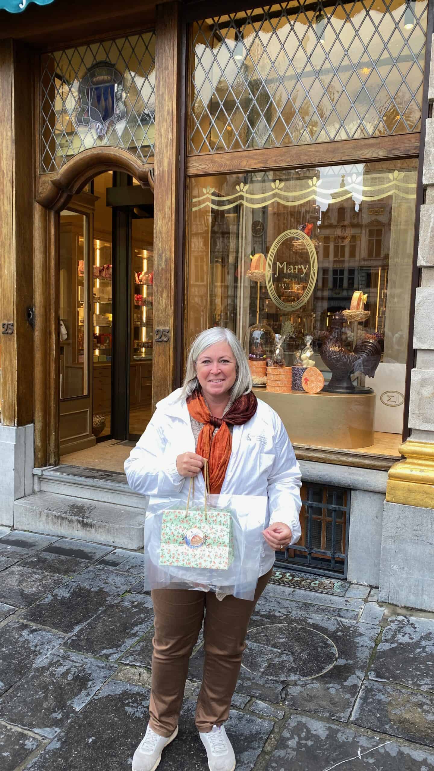 best-chocolates-in-brussels Standing in front of Marys with my chocolate purchases