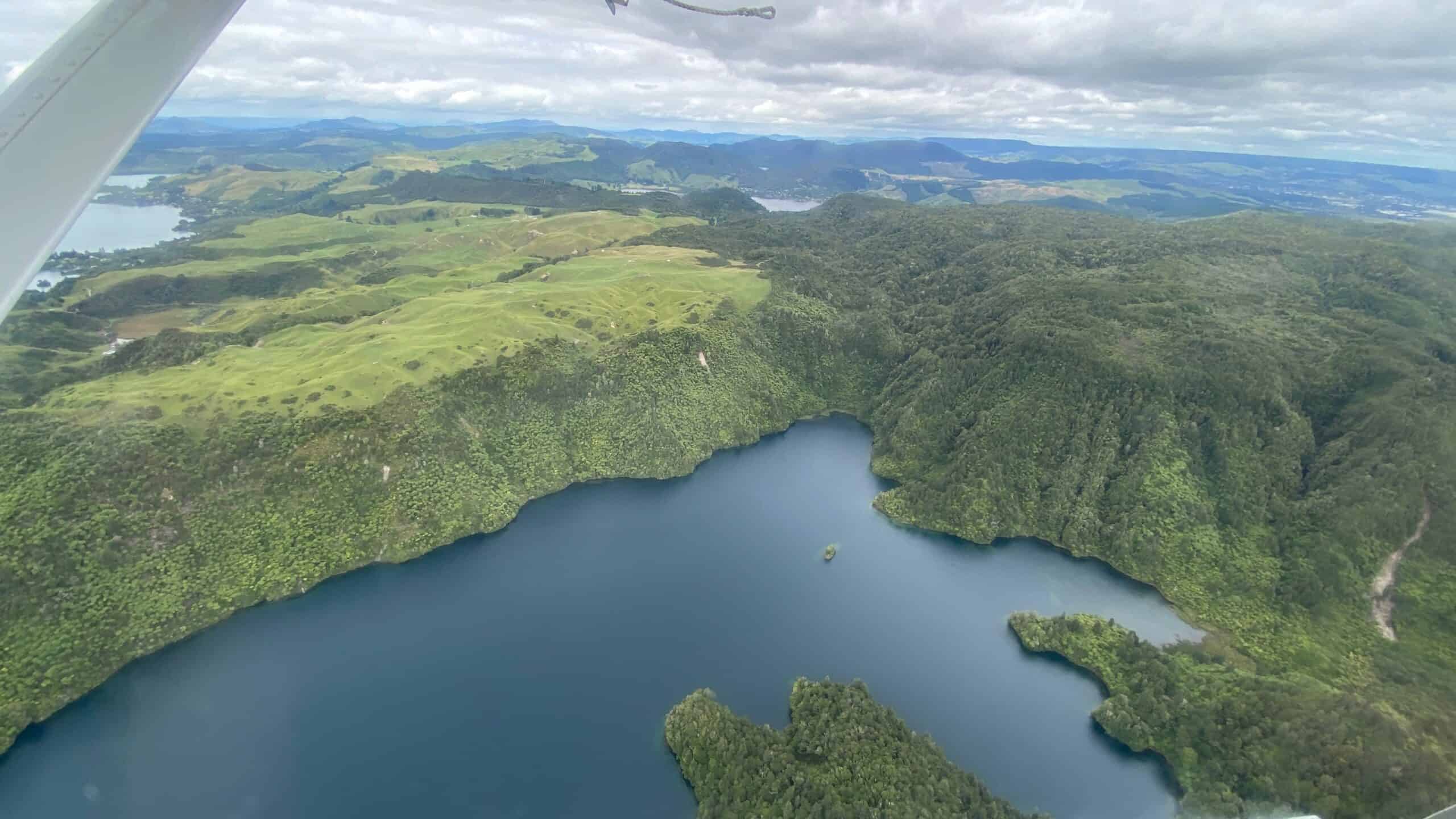 Flying over the Lake District in Rotorua