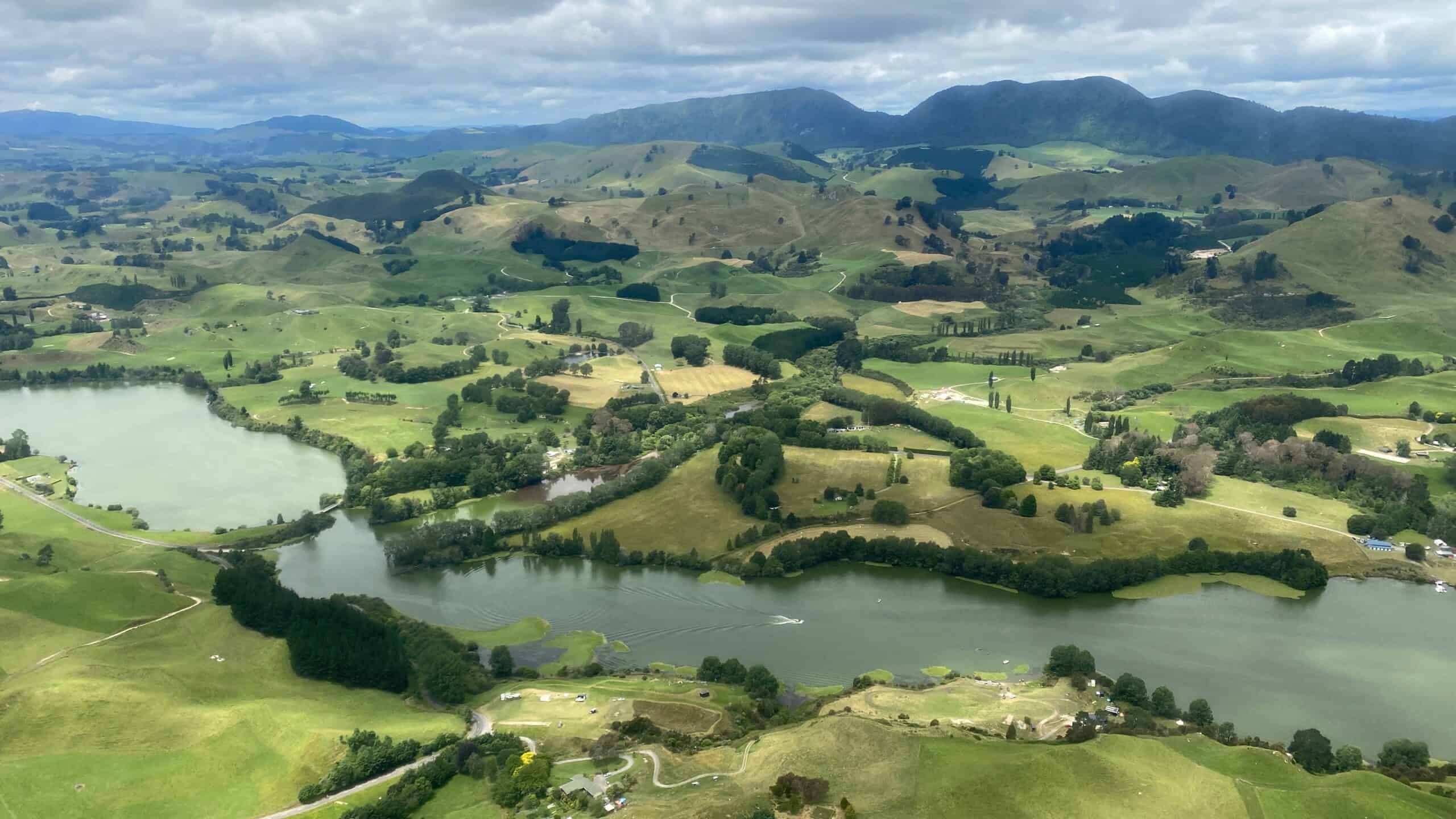 Flying over the region where Rotorua is located