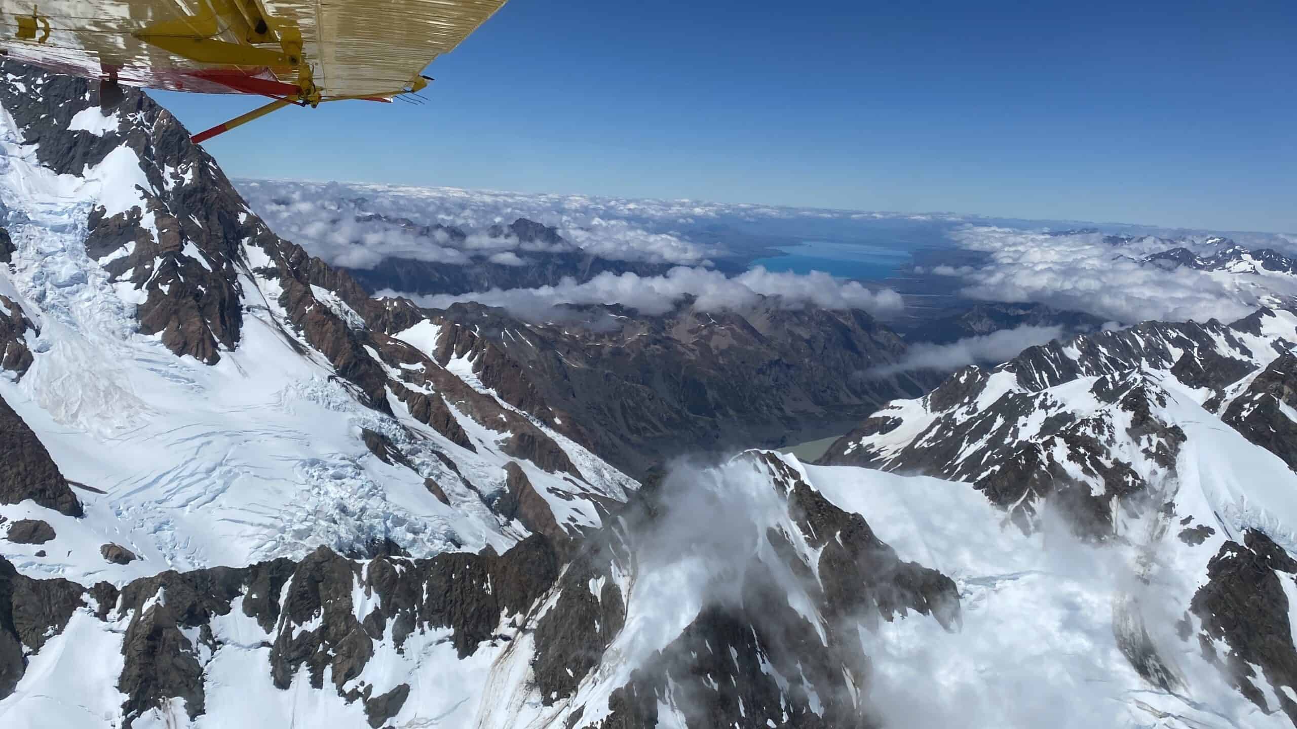 The tops of snow-peaked mountains is an amazing sight.