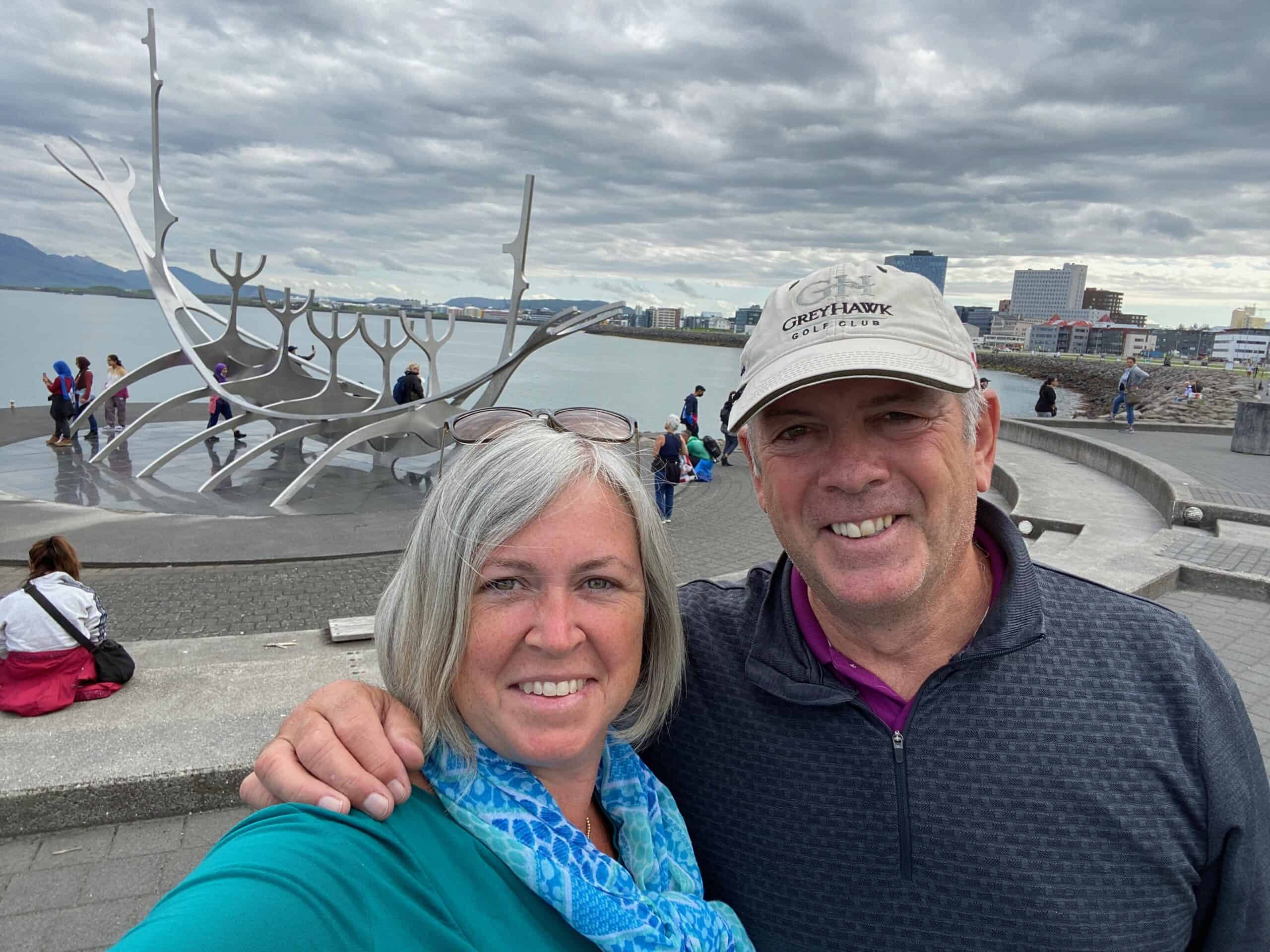Our selfie on the Reykjavik boardwalk