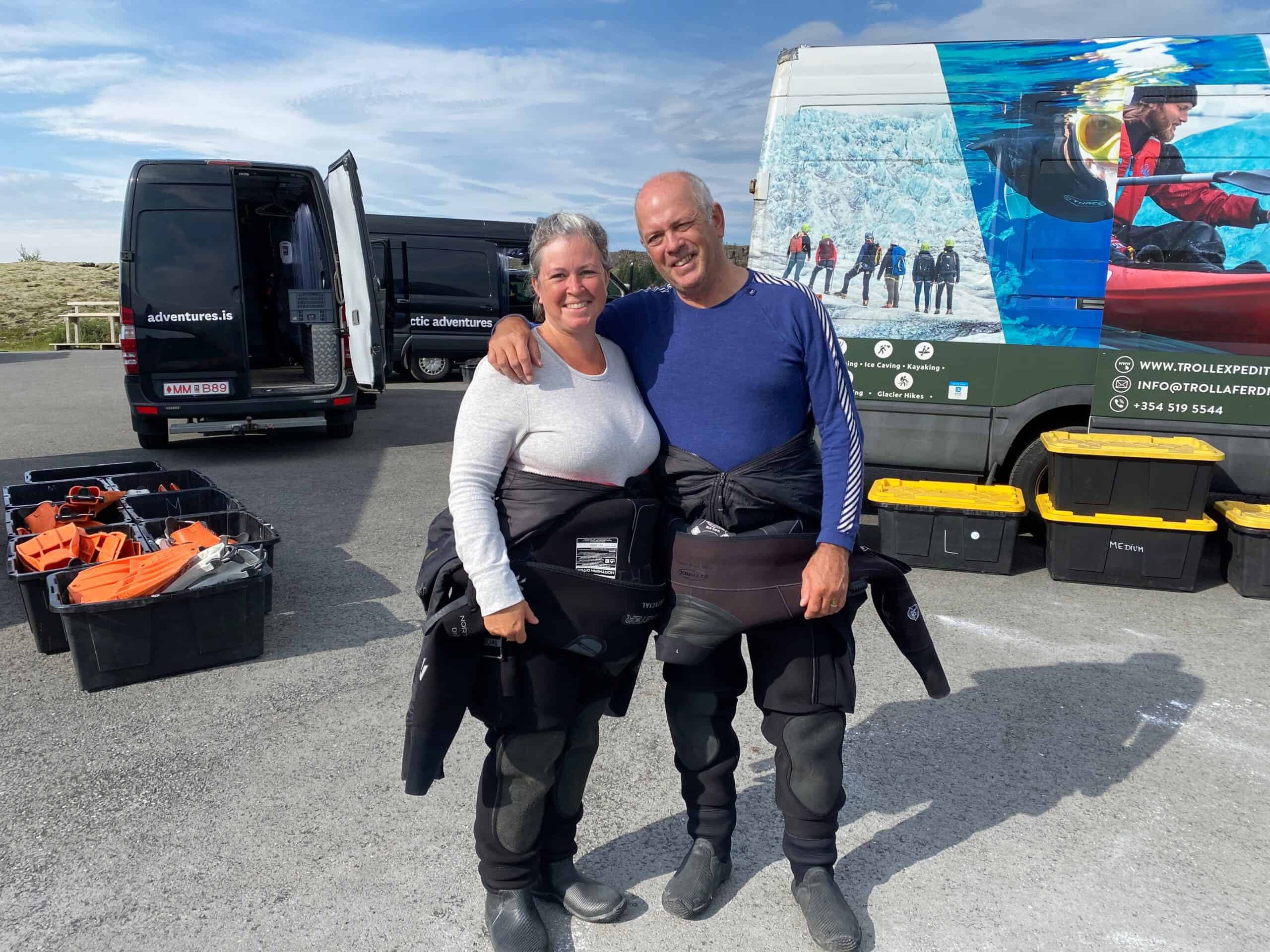 Suiting up for snorkelling in Silfra