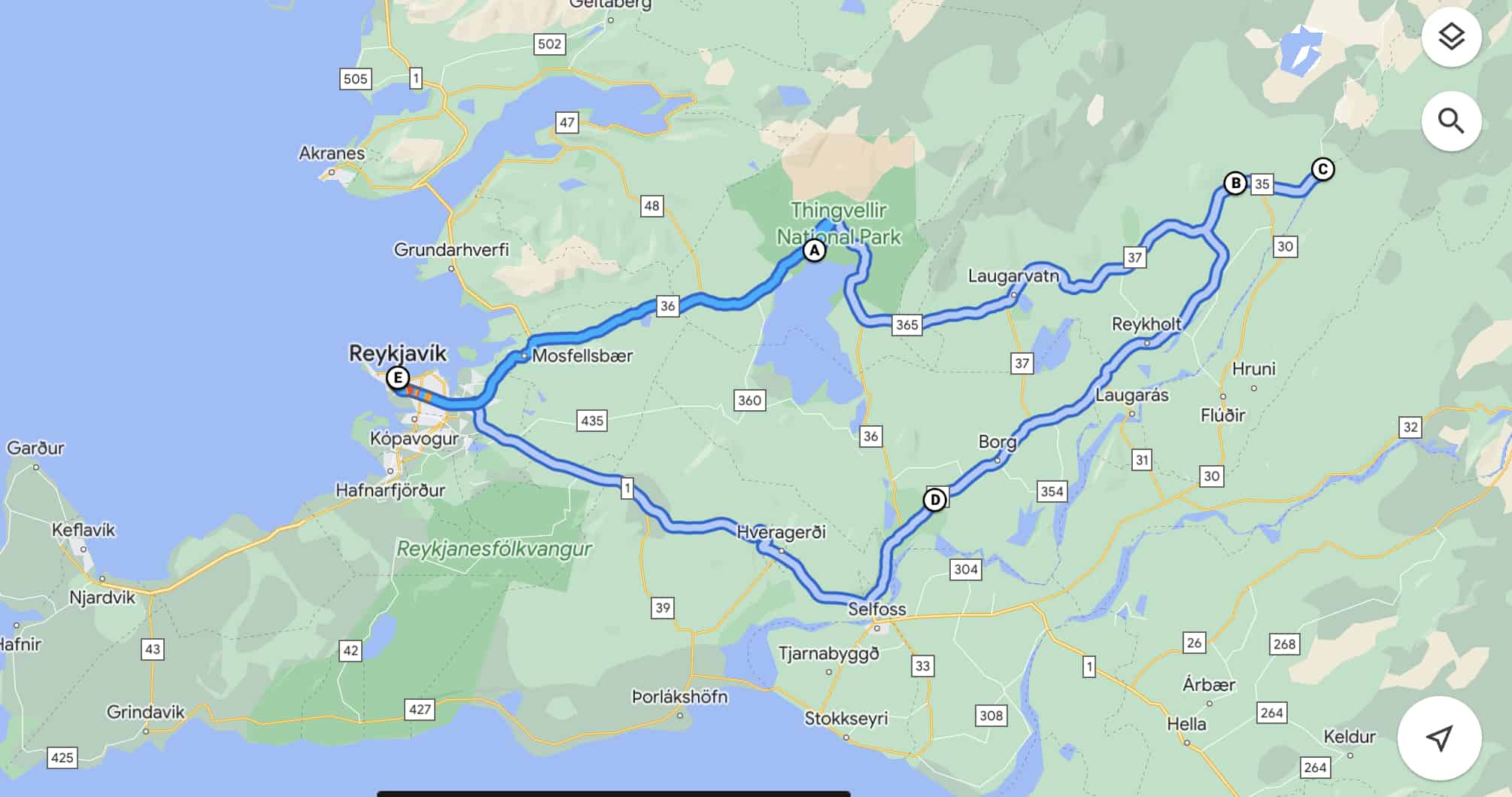 Map of the Golden Circle