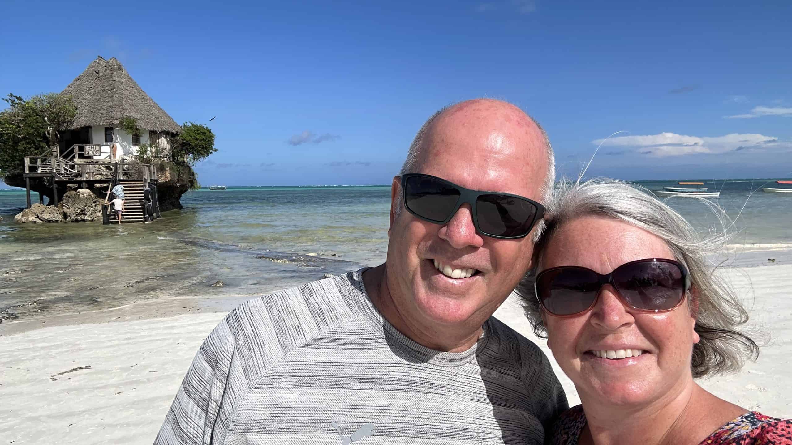 Our picture in front of the Rock Restaurant Zanzibar