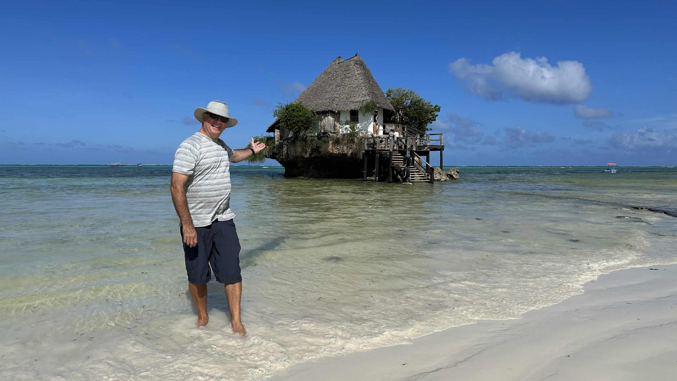 Denis in front of the Rock Restaurant