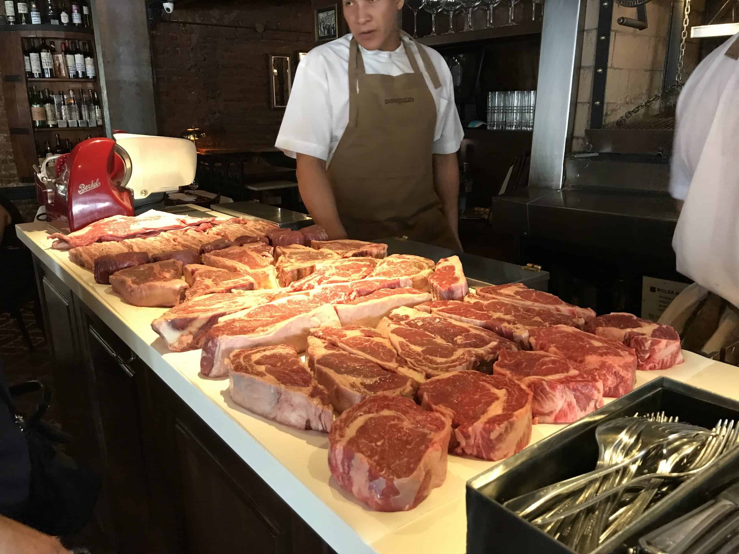 Steaks on display