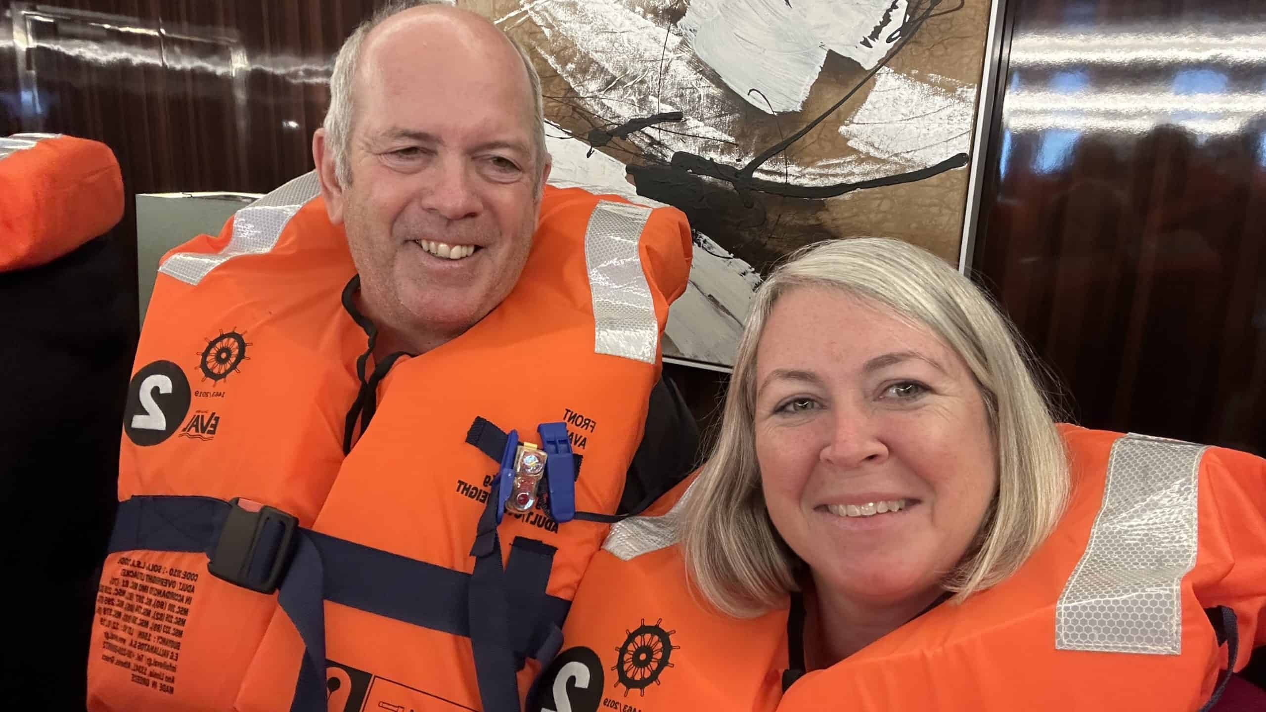 In our lifejackets for the muster drill