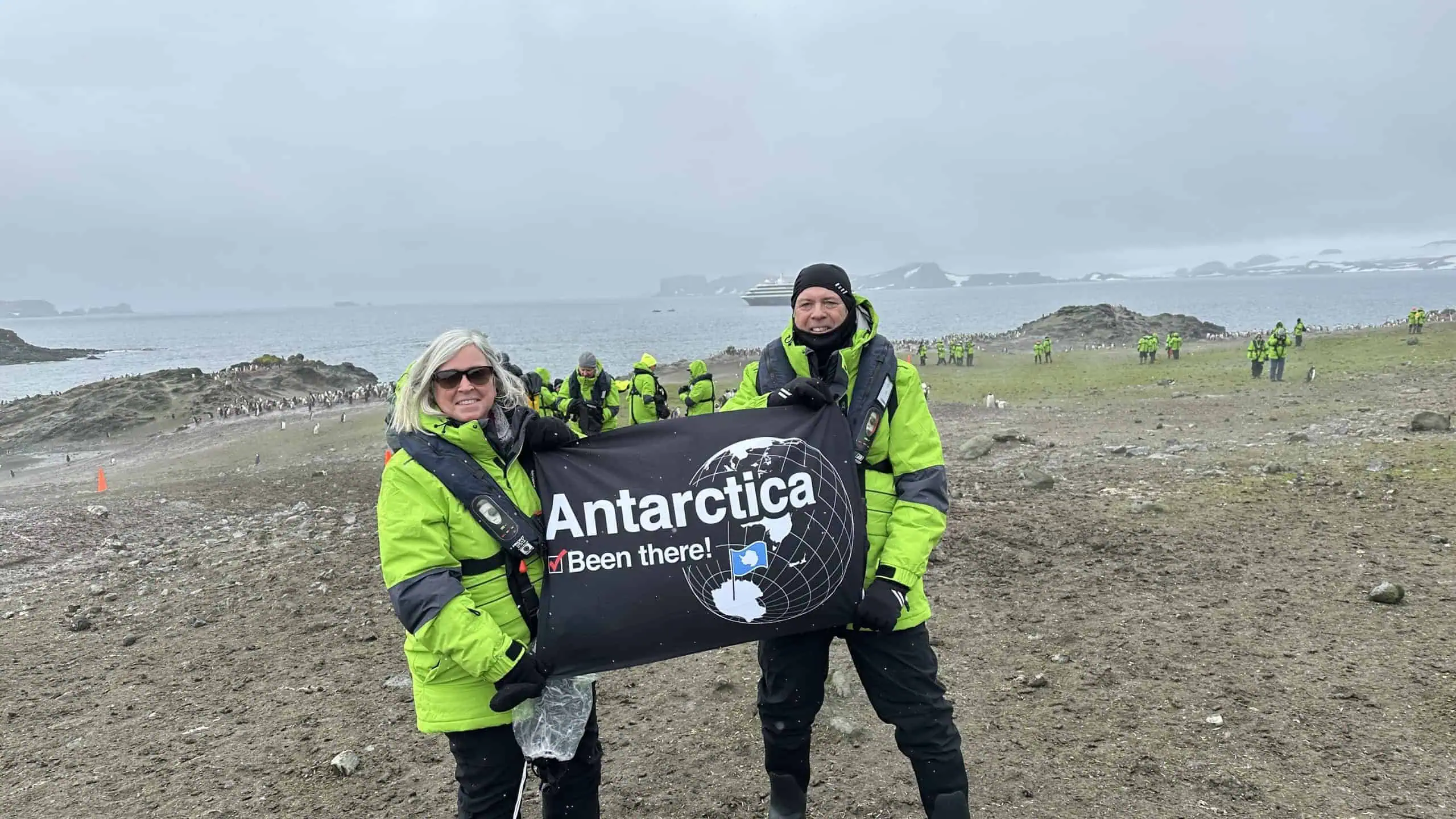 Our picture in front of an Antarctica banner
