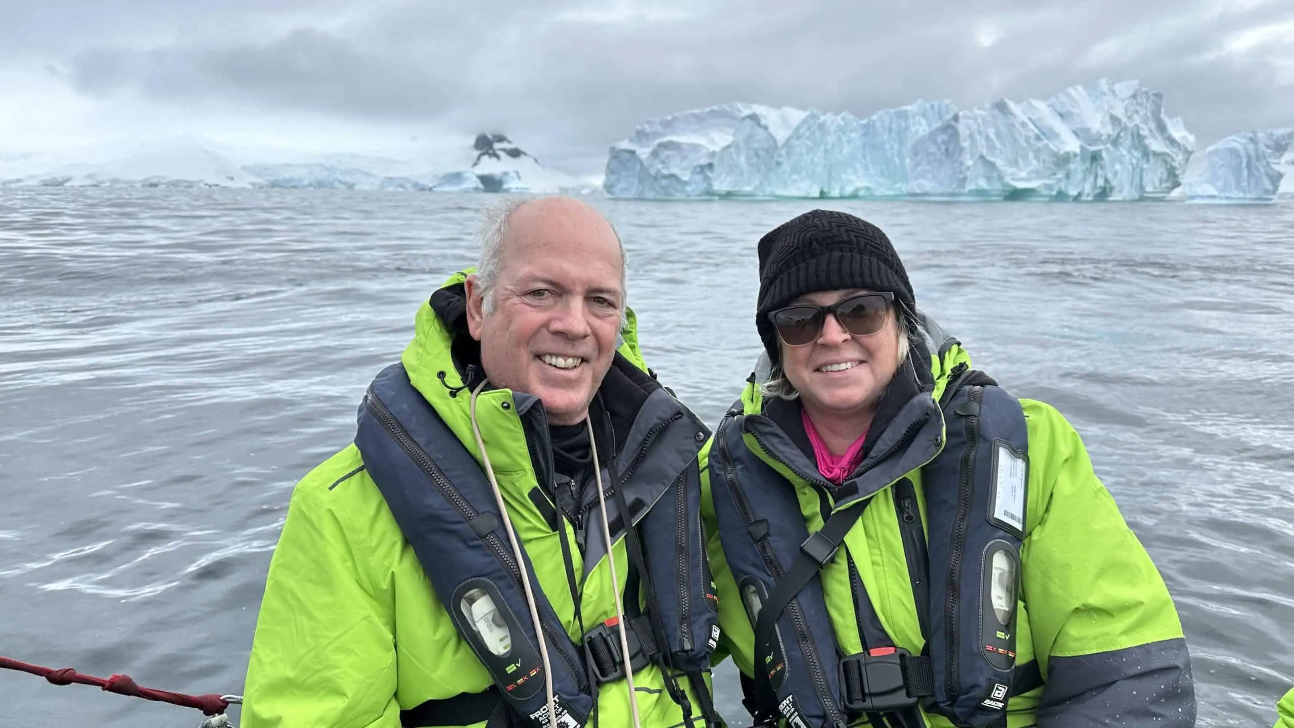 Our picture in front of the enormous icebergs