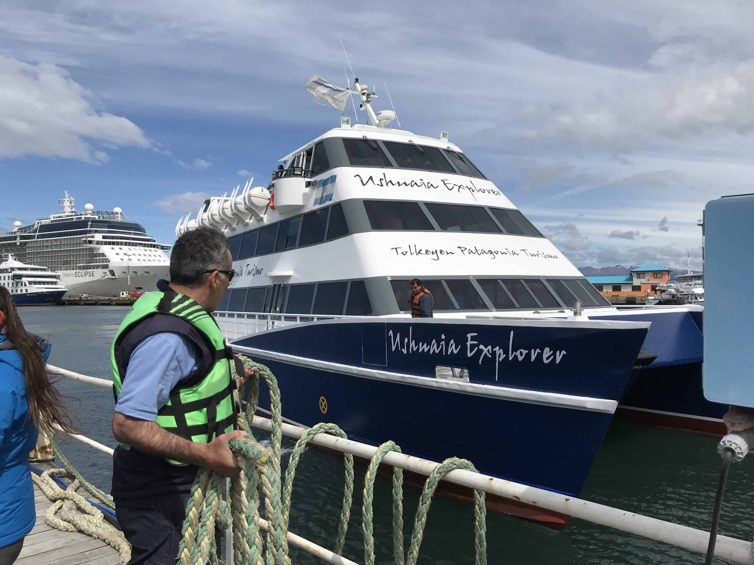 Our ship for our Beagle Cruise saiing - one of the best things to do in Ushuaia