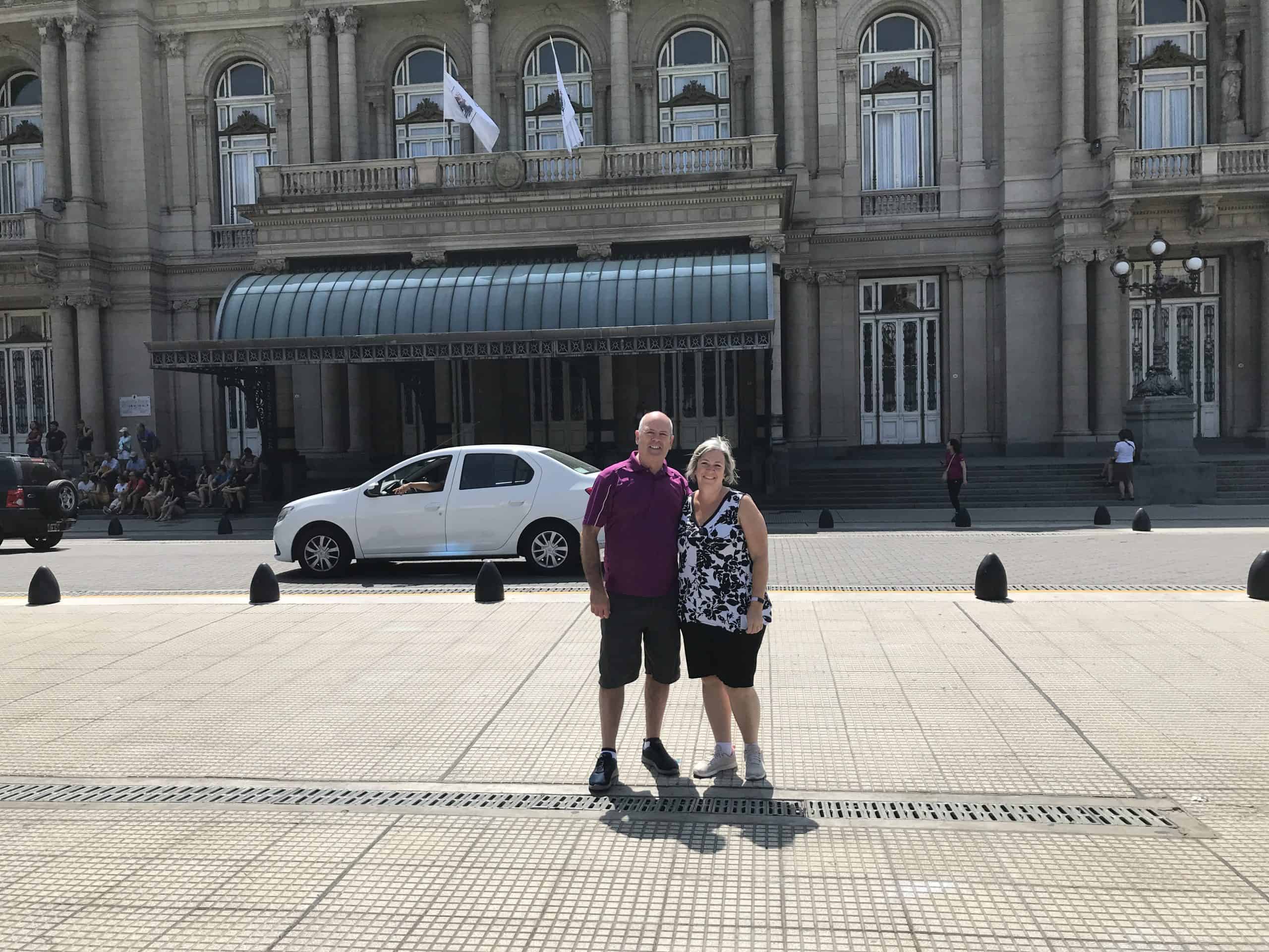 Our picture in front of the Teatro Colon in Buenos Aires