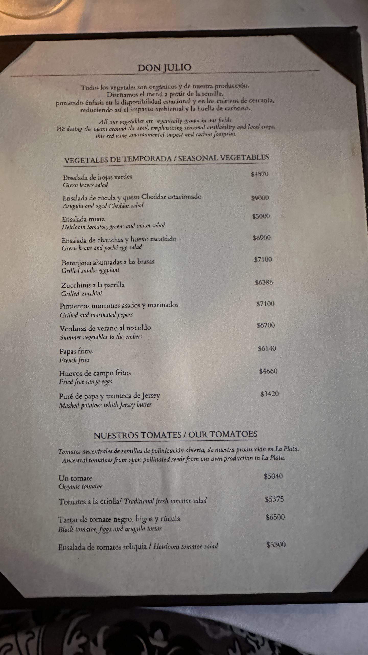 Don Julio menu