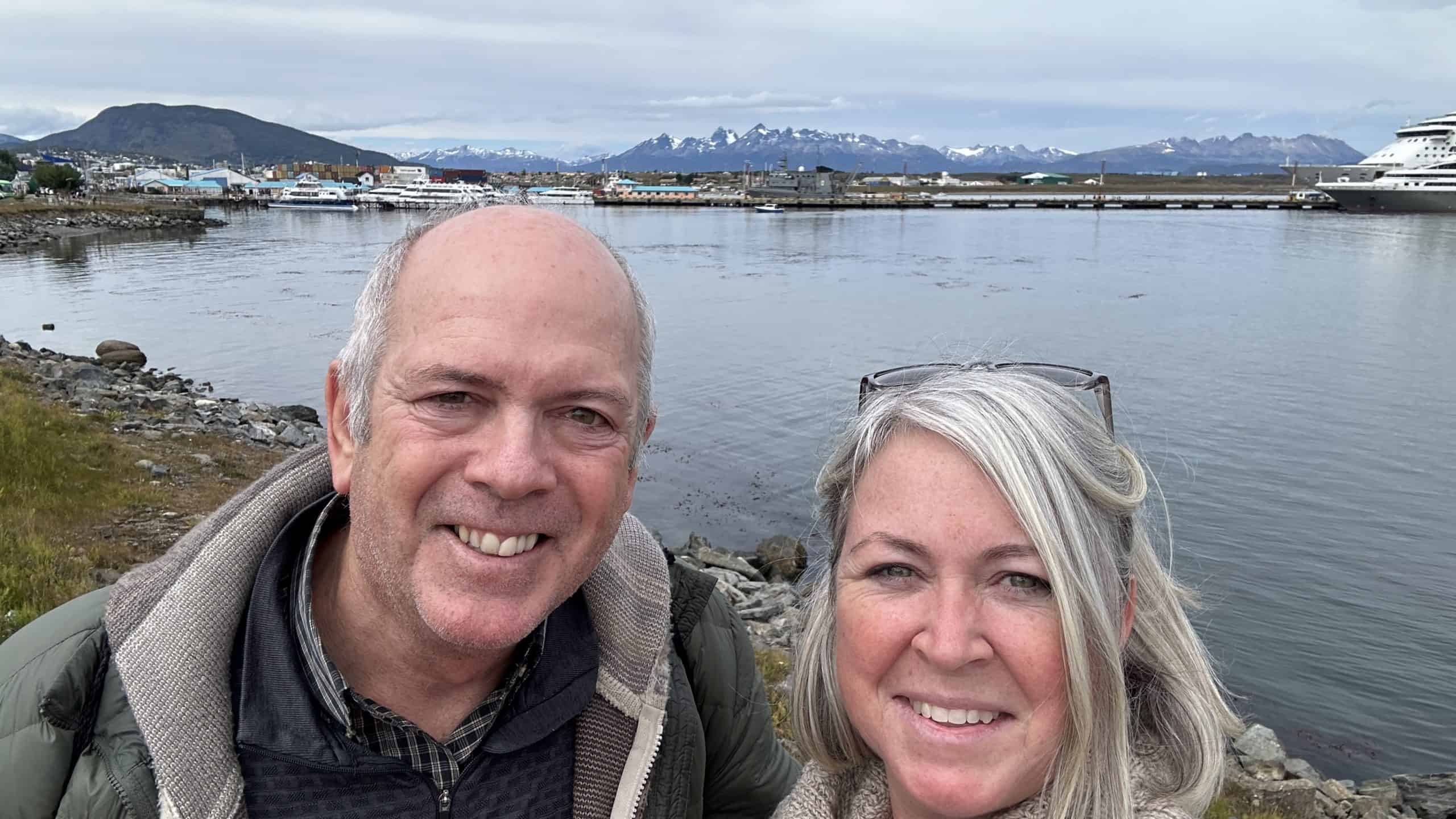 Our selfie in the Ushuaia harbour
