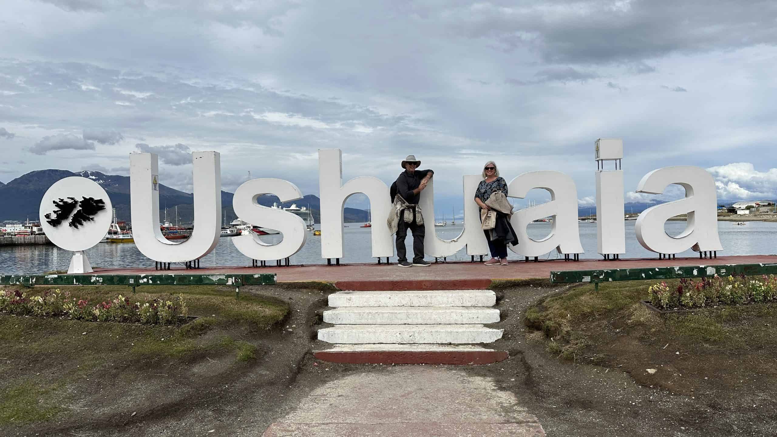 Our picture in front of the Ushuaia letter sign