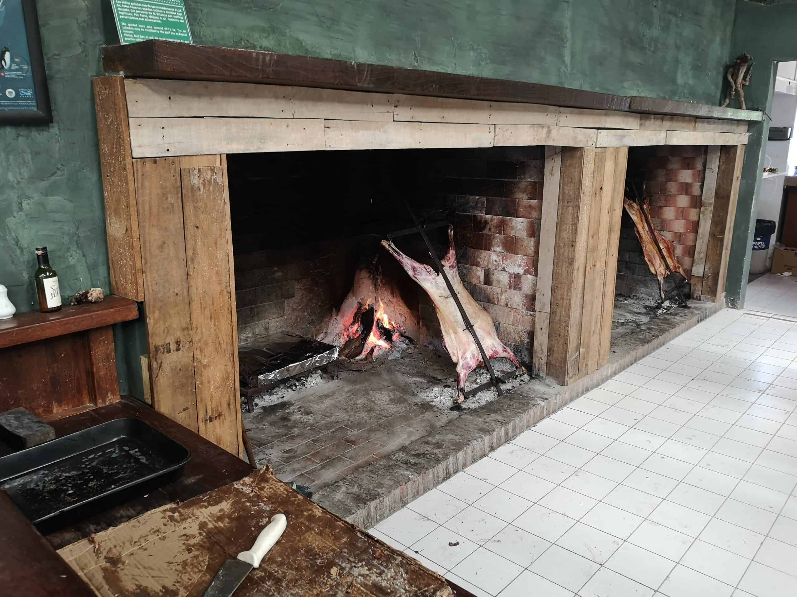Lamb being grilled at the fireplace