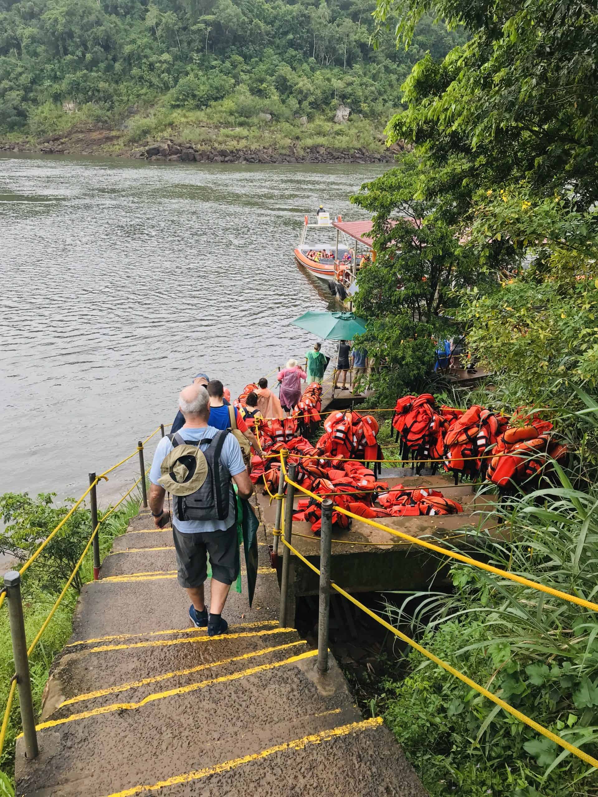 Steps down to the jet boat