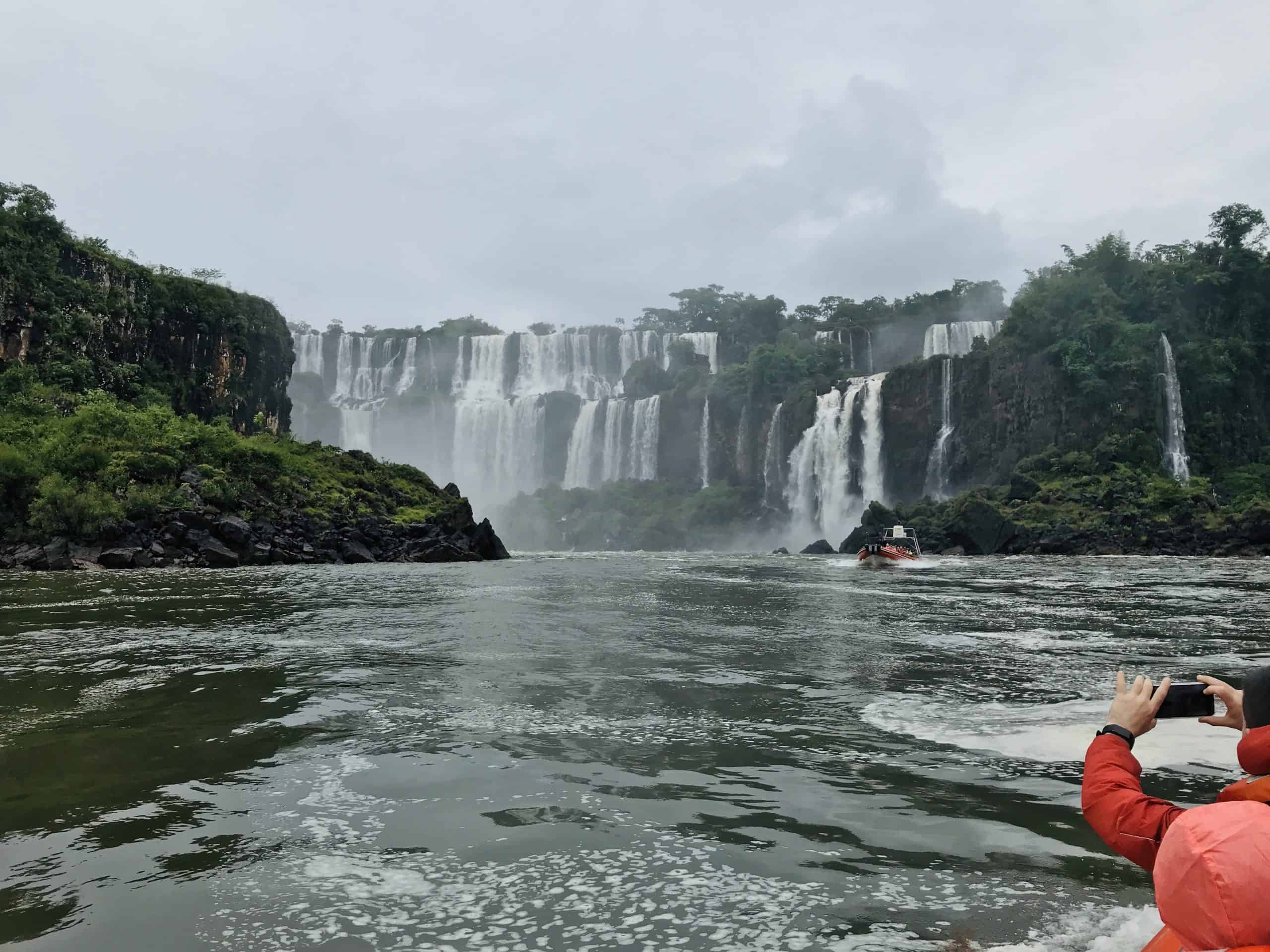 Beautiful Iguazu Falls from the water's edge