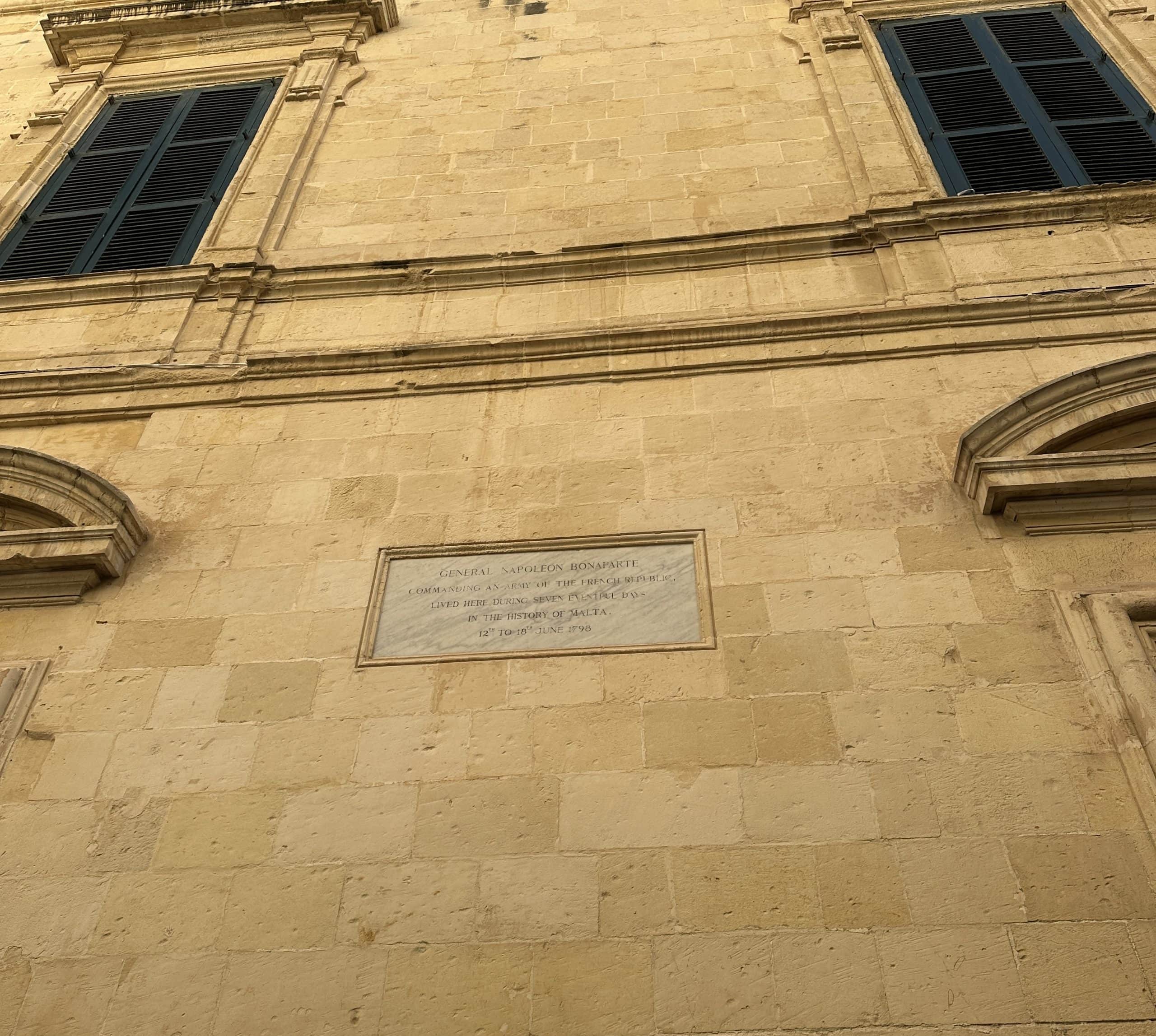 Plaque showing where Napoleon stayed