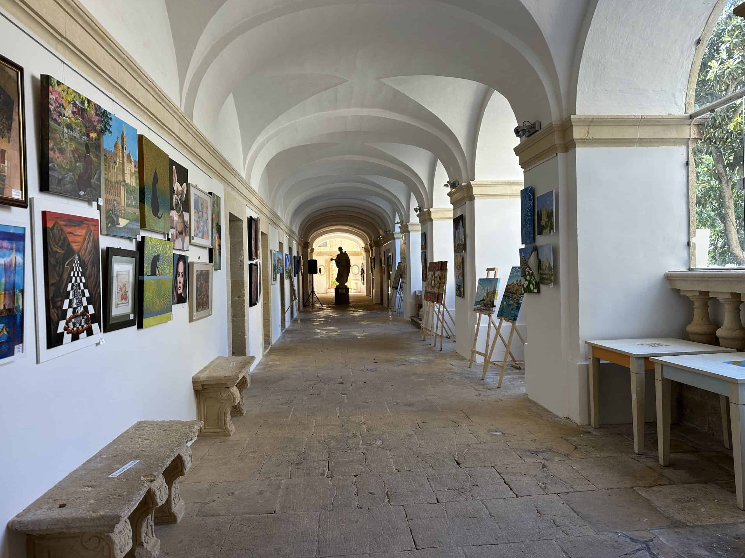 Hallway with art exhibits