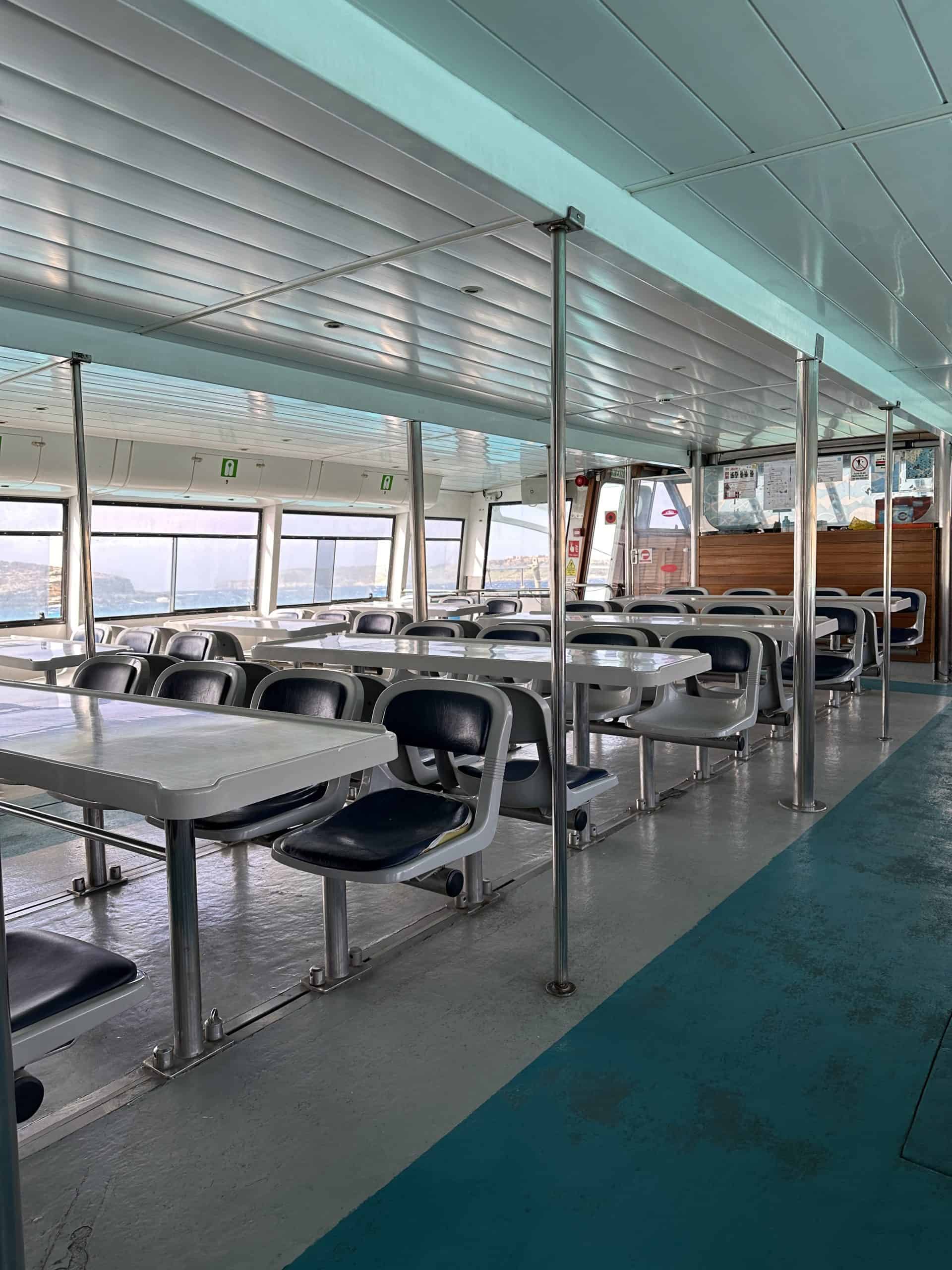 Inside deck of the MV Lady Shelley one of the best vessel to explore the blue lagoon and gozo