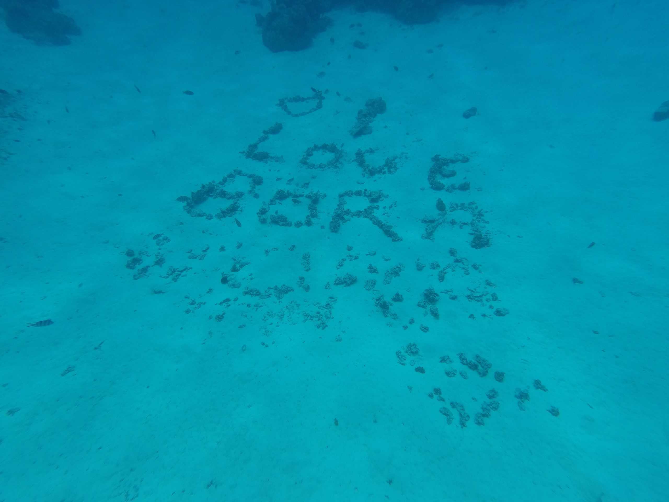 The I Love Bora Bora underwater sign
