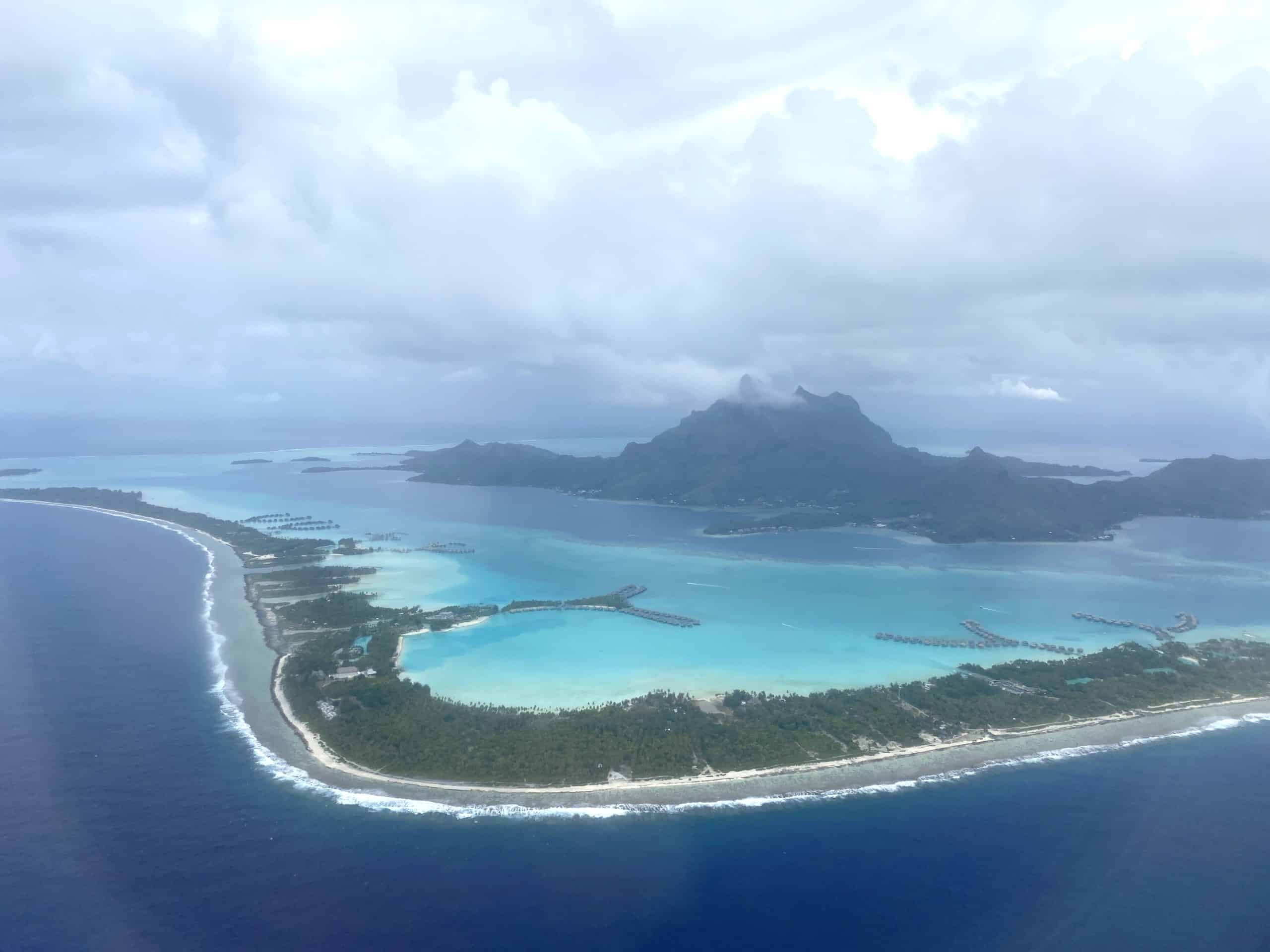 Aerial view of the lagoon and motus