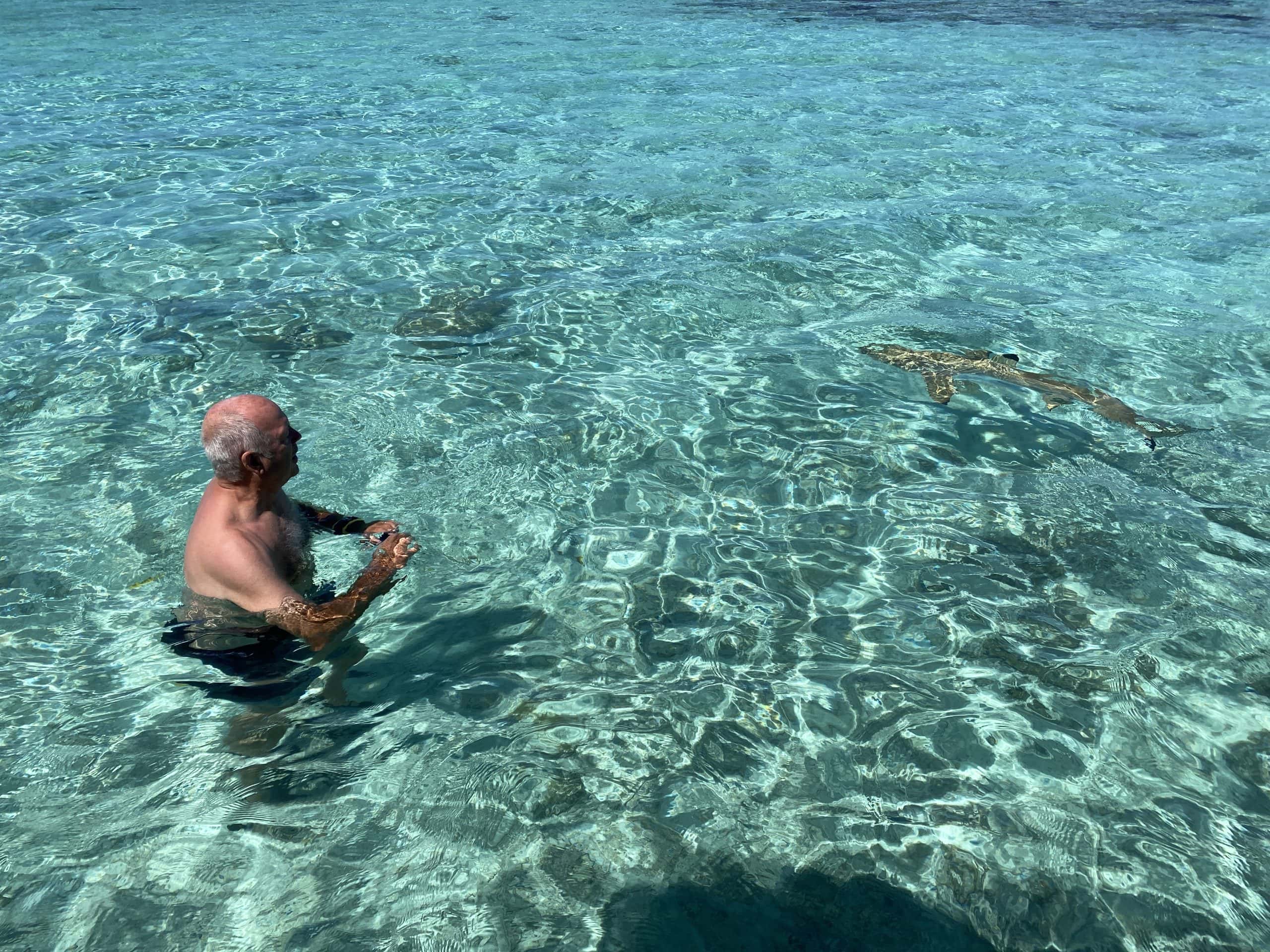 Denis in the water with the sting rays