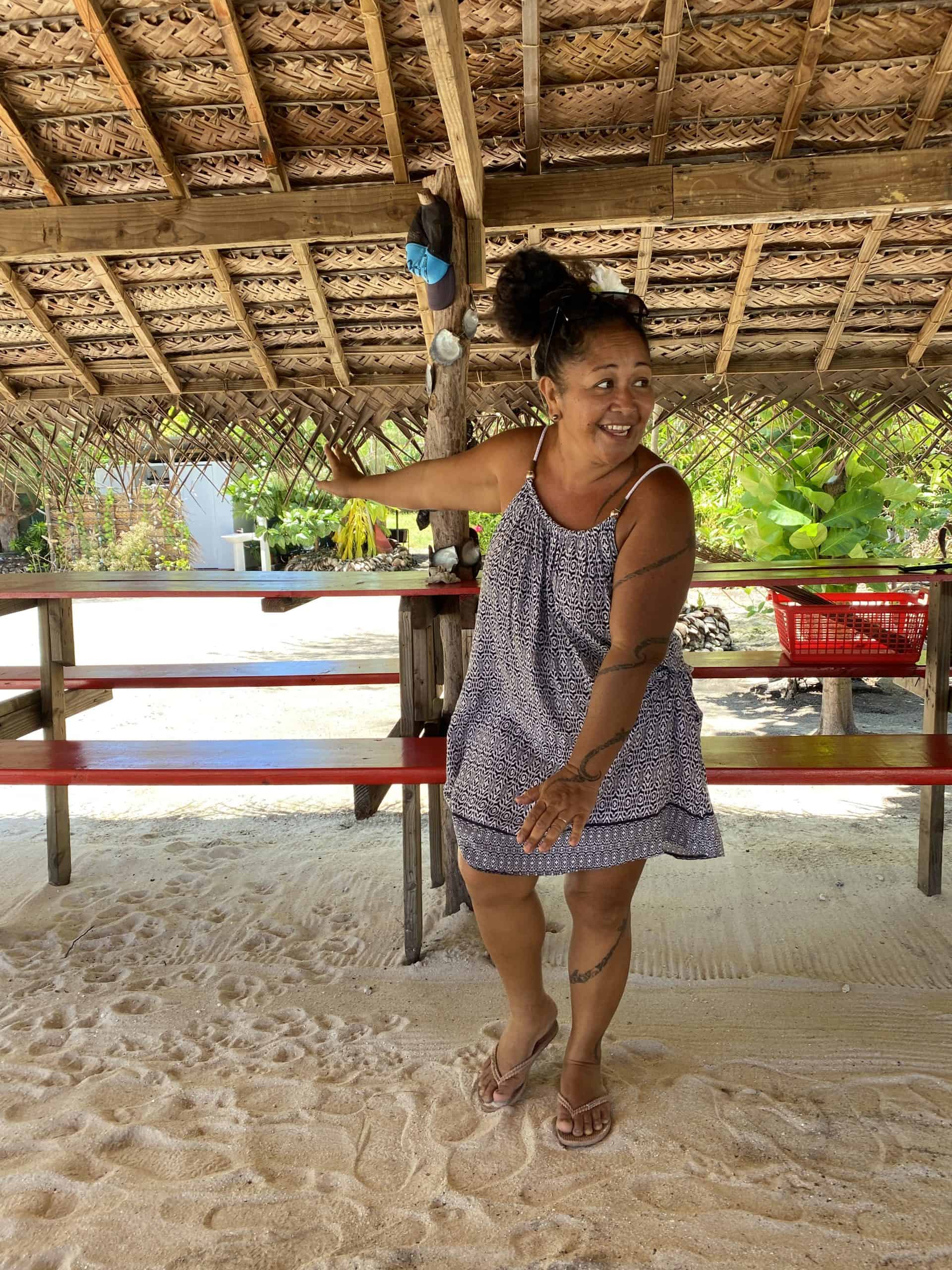 A Polynesian woman welcoming us