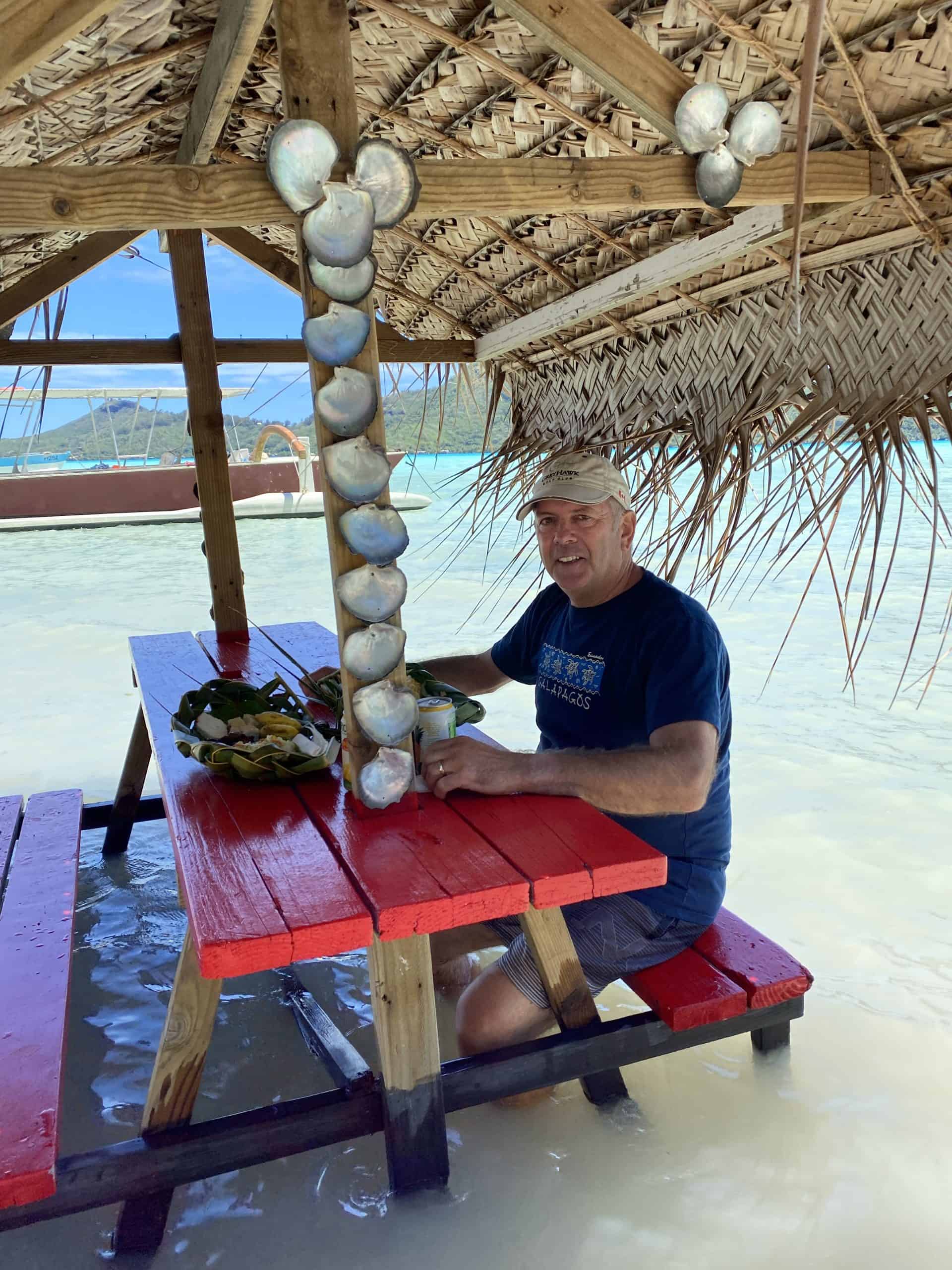 Enjoying lunch with our toes in the water