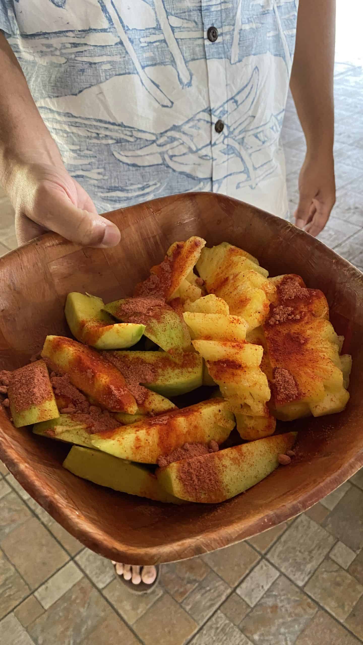 Mango and pineapple with prune seasoning