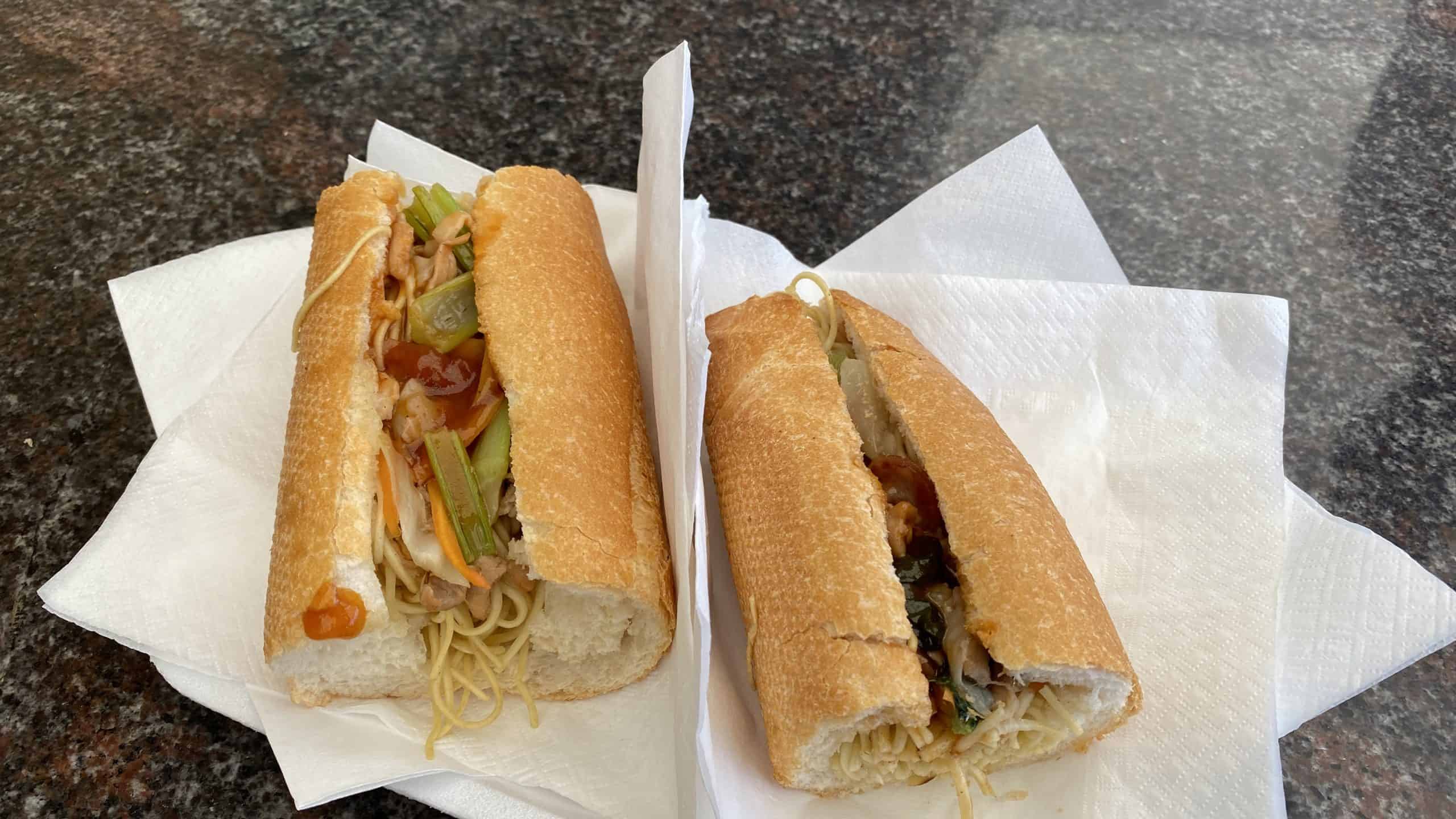 Chow mein noddle sandwiches