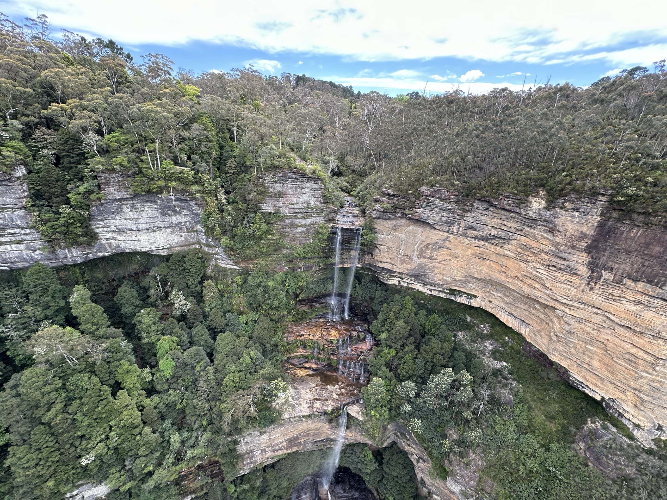 View of waterfall from cable car