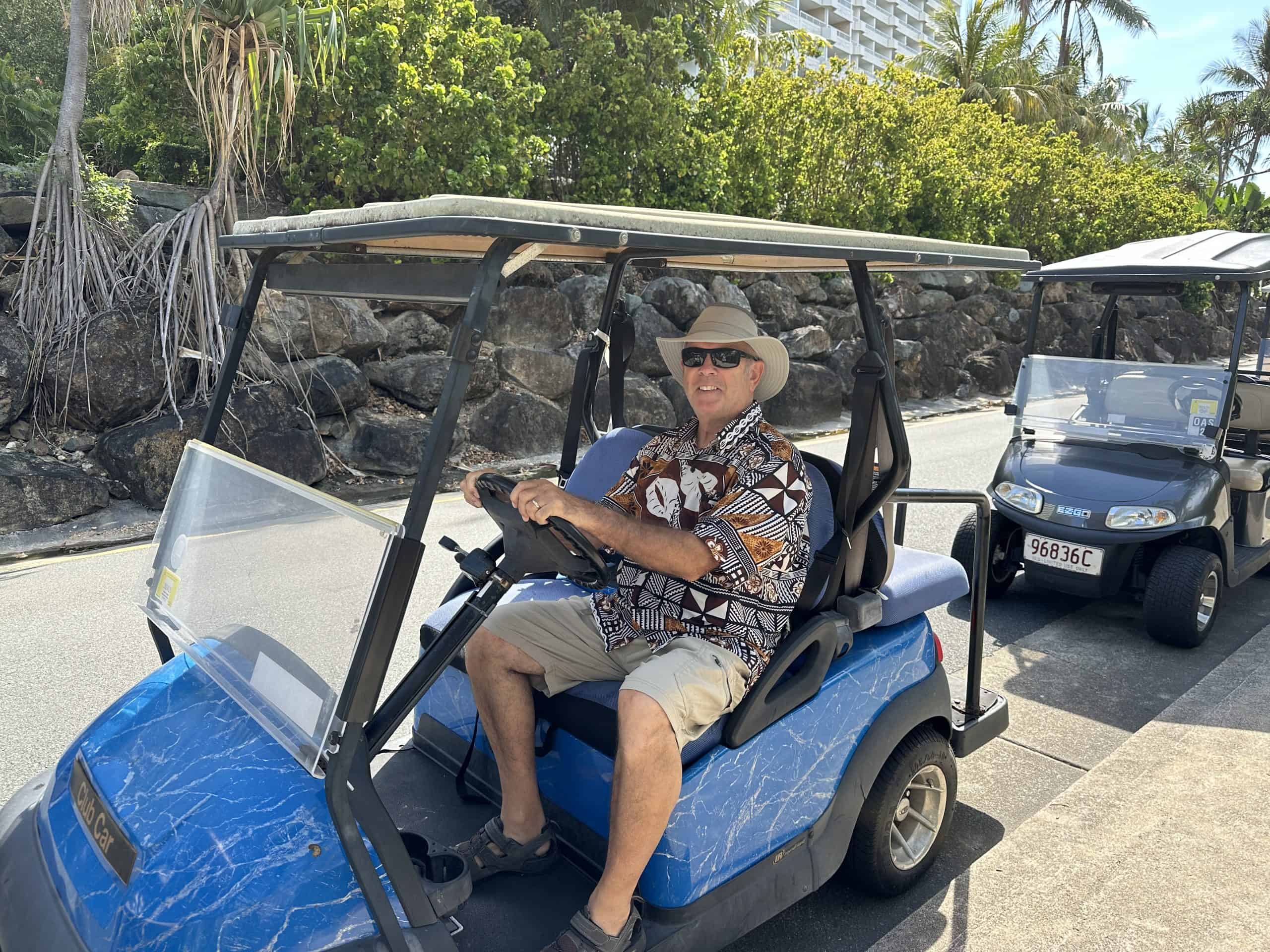 Denis on our golf cart