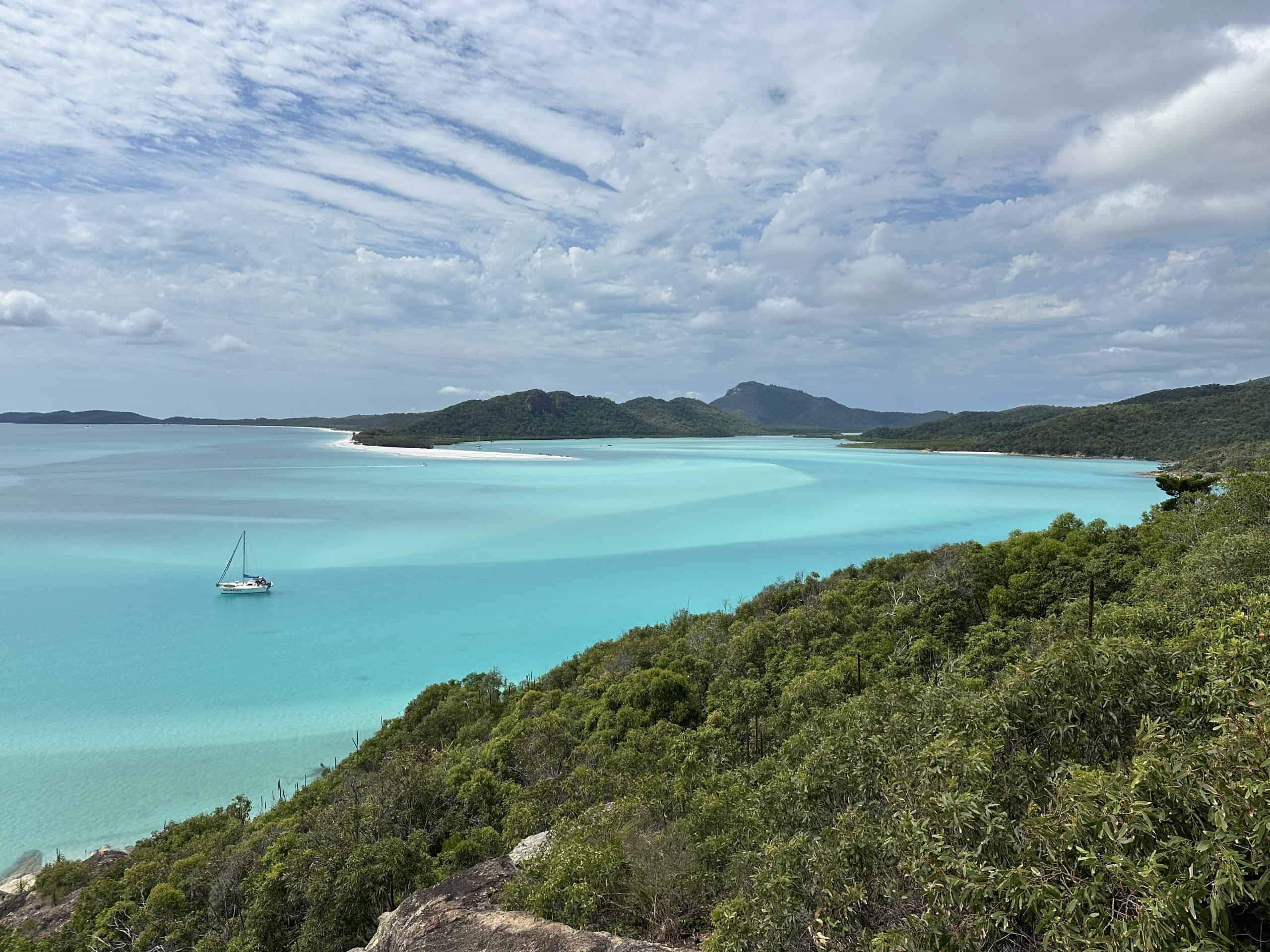 Blue water visible from the lookout point.