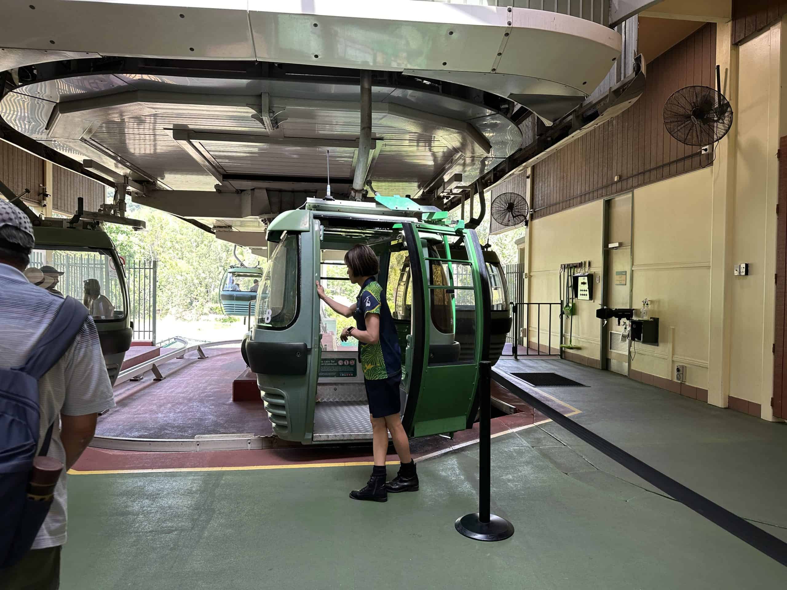Boarding the Skyrail gondola