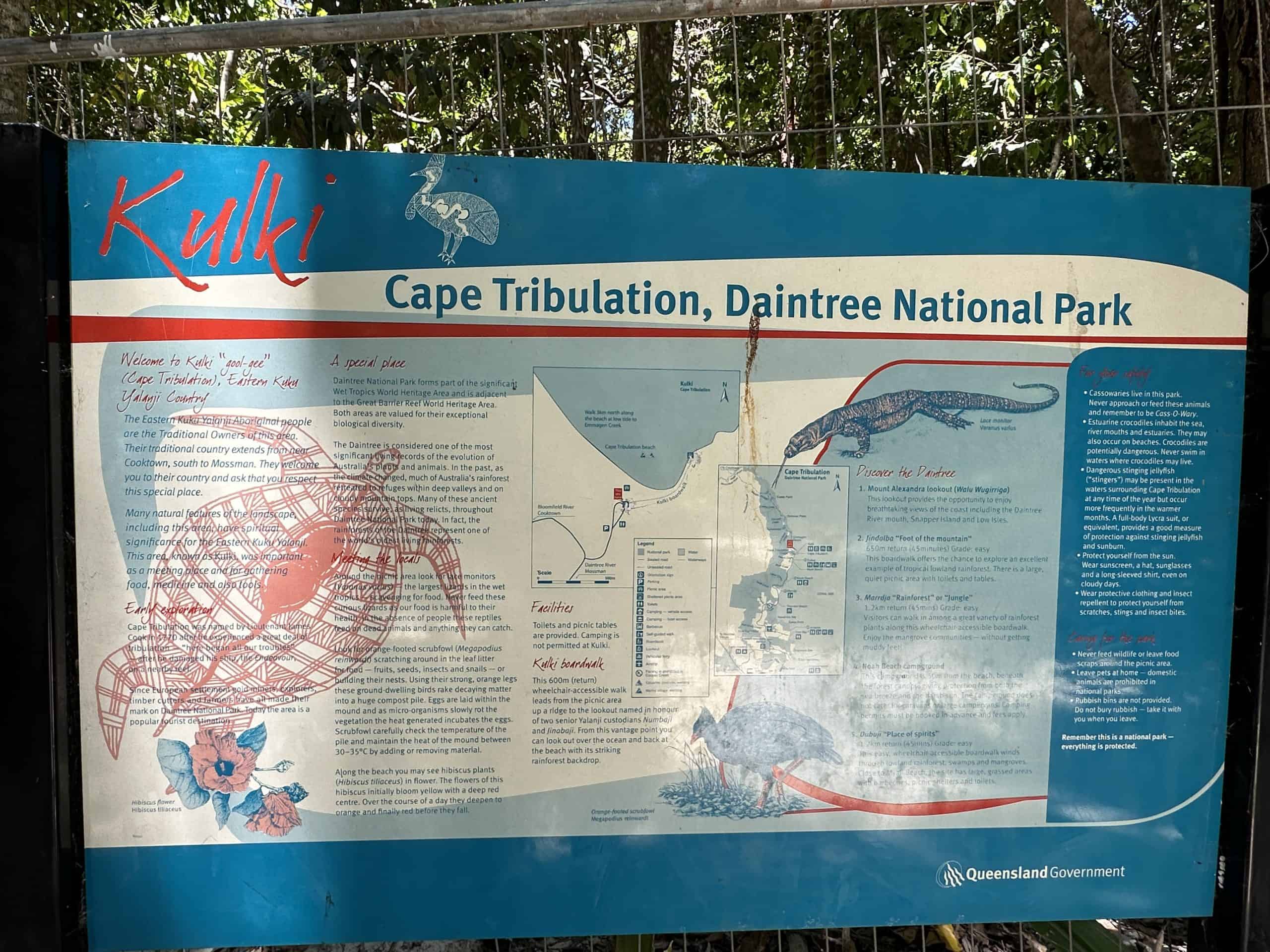 Sign with details about Cape Tribulation