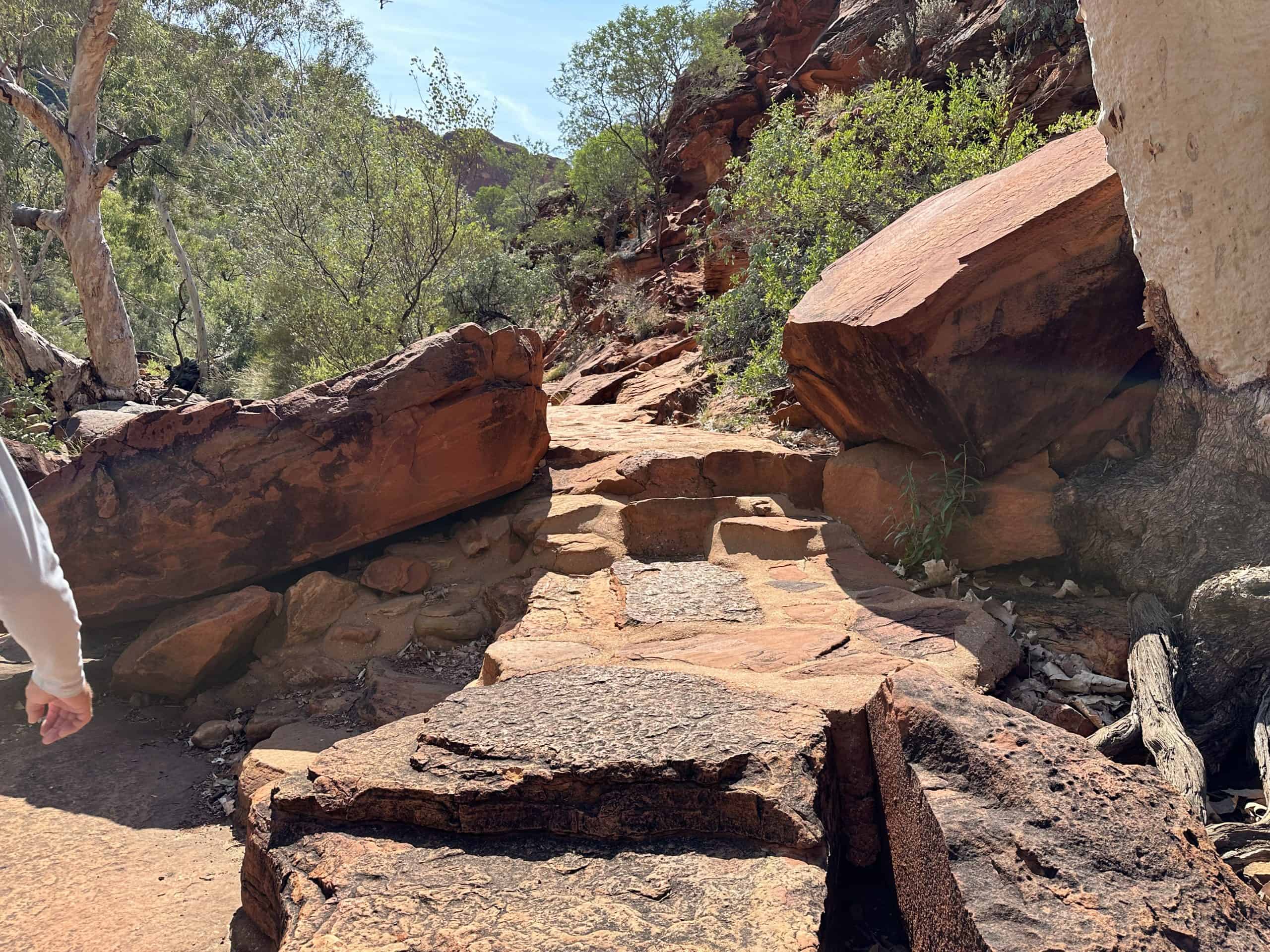 The stones that you walk over on the trail