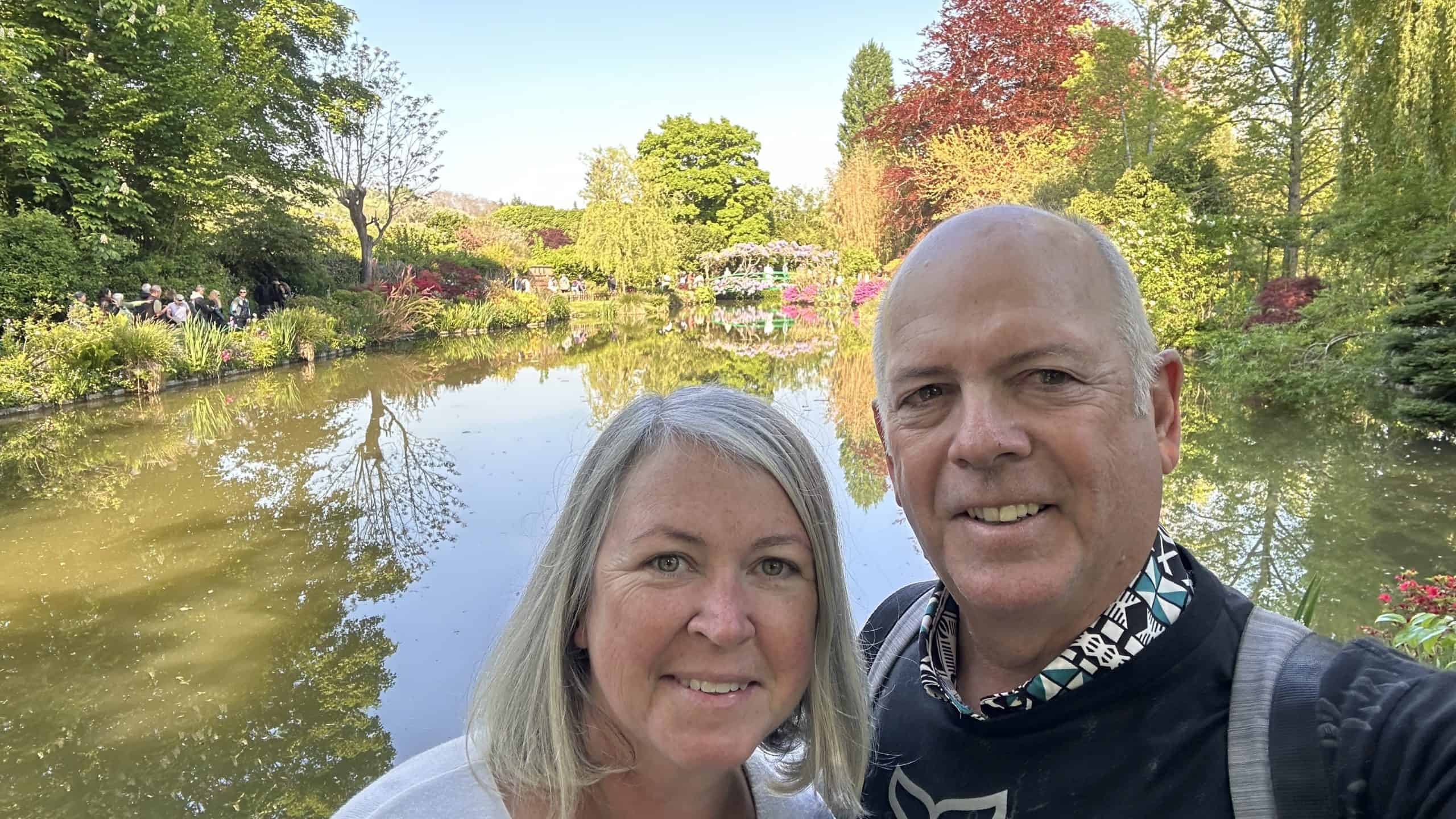 Our selfie at the water garden - one of the most popular things to see when visiting Giverny from Paris