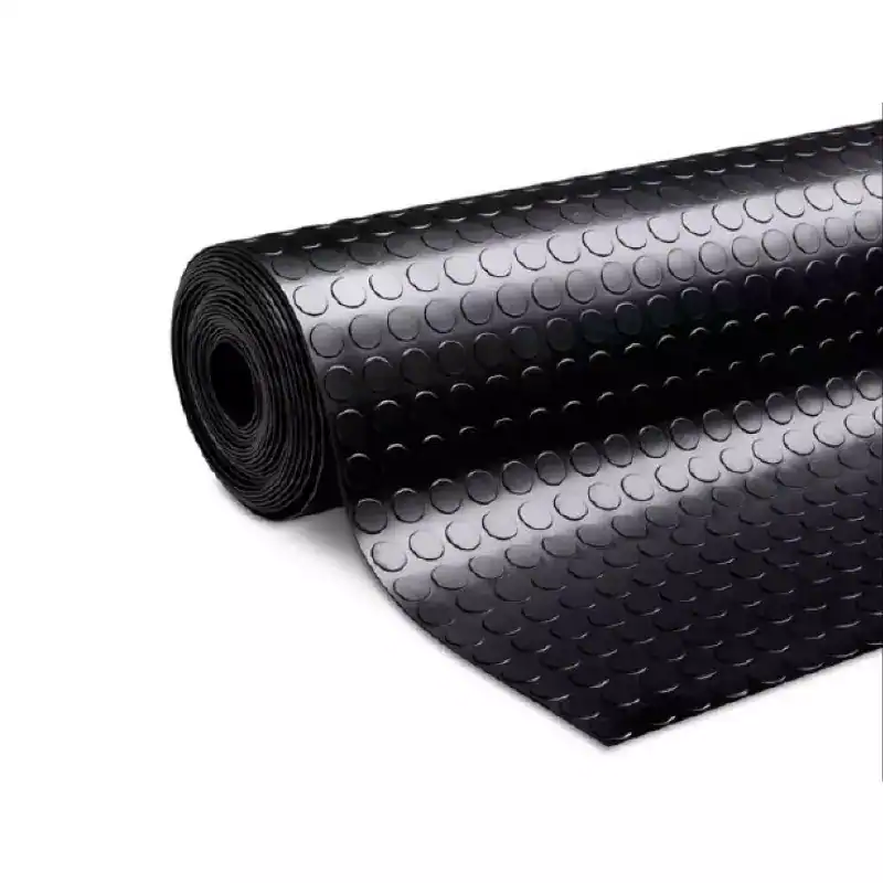 Alfombra Hule Negra Circulos X Metro