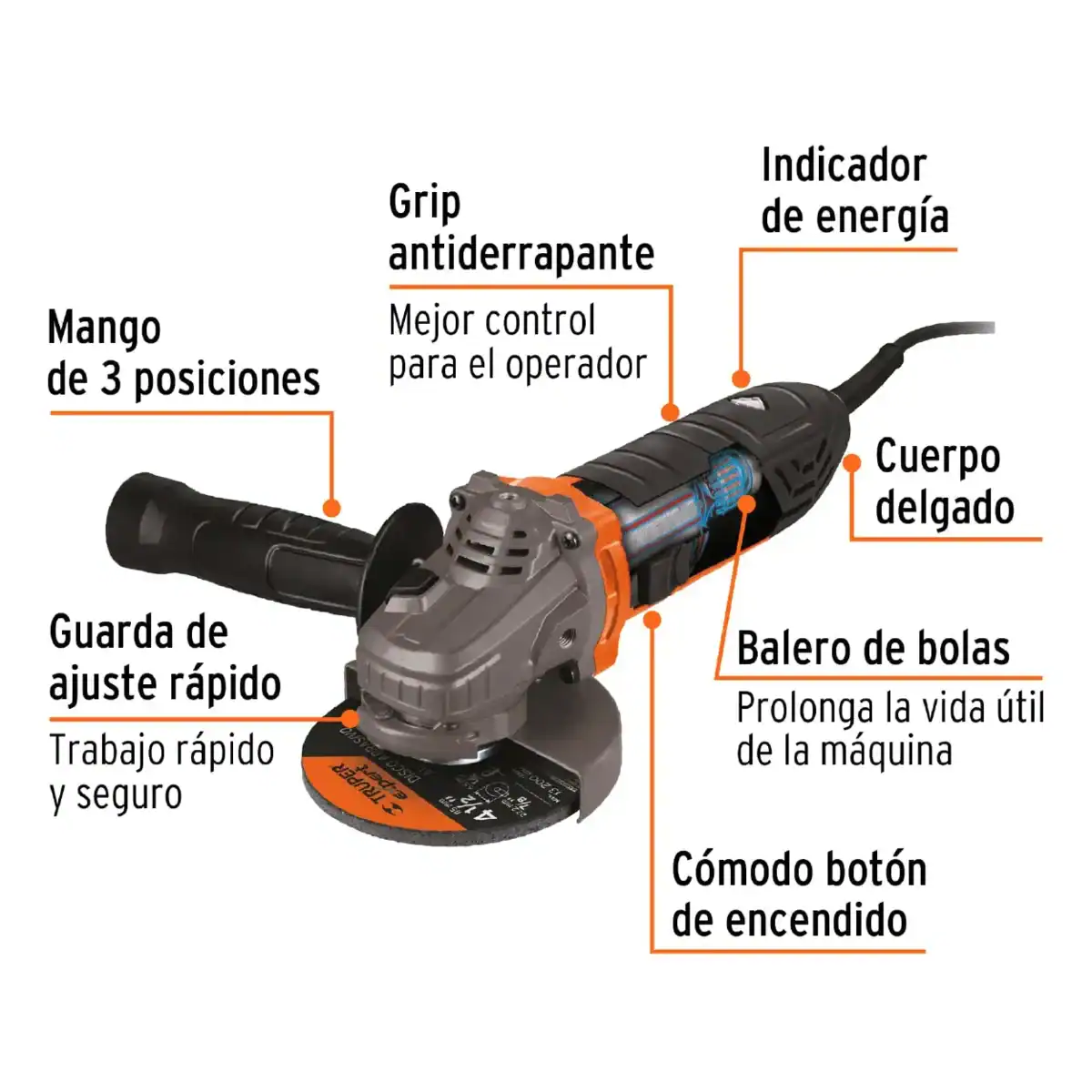 Truper Combo Taladro 1/2" Esmeril 4-1/2" Guantes+anteoj