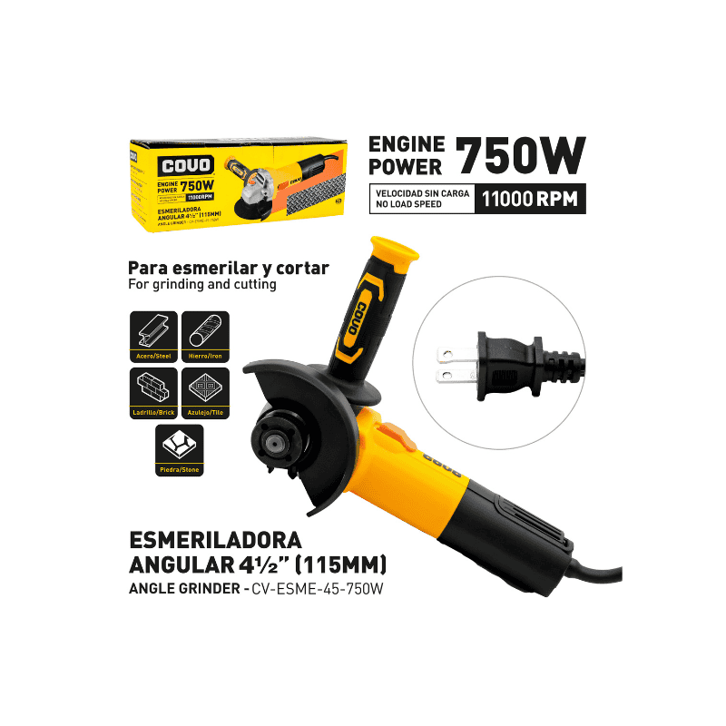 Covo Esmeriladora Angular 4-1/2" 750w 11000 rpm ( CV-ESME-45-750W )