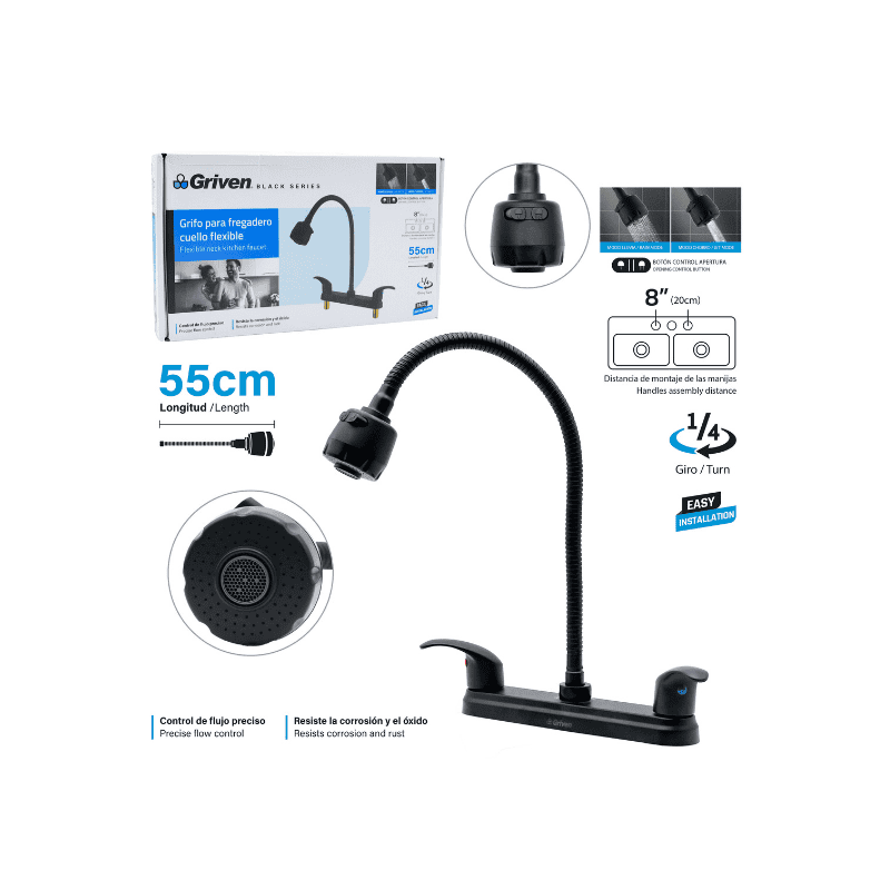 Griven Cachera Fregadero Cuello Flexible Negra ( GV-FXN-BL )