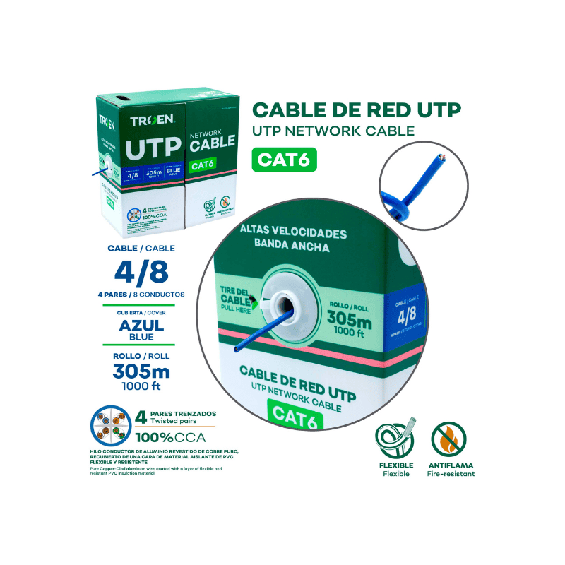 Troen Cable UTP CAT-6 de Red ( TR-UTP-6CAT-305M )