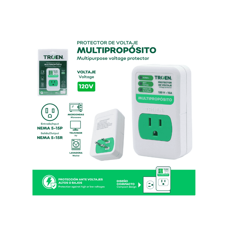 Troen Protector De Voltaje Multiuso 120V TR-VP15-120V